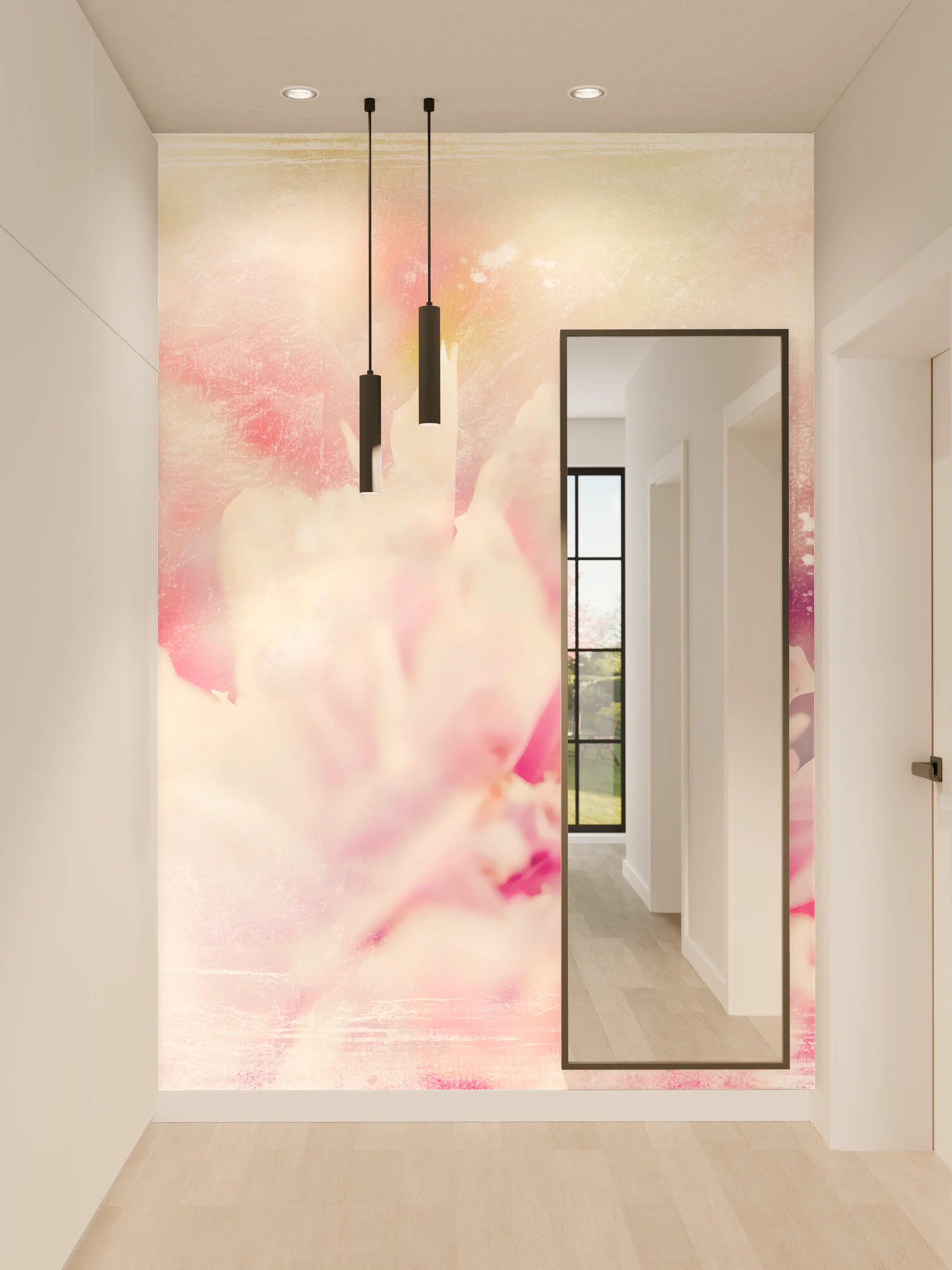Wandverkleidung Flur - Sanfte Blumenkunst in Pastellfarben