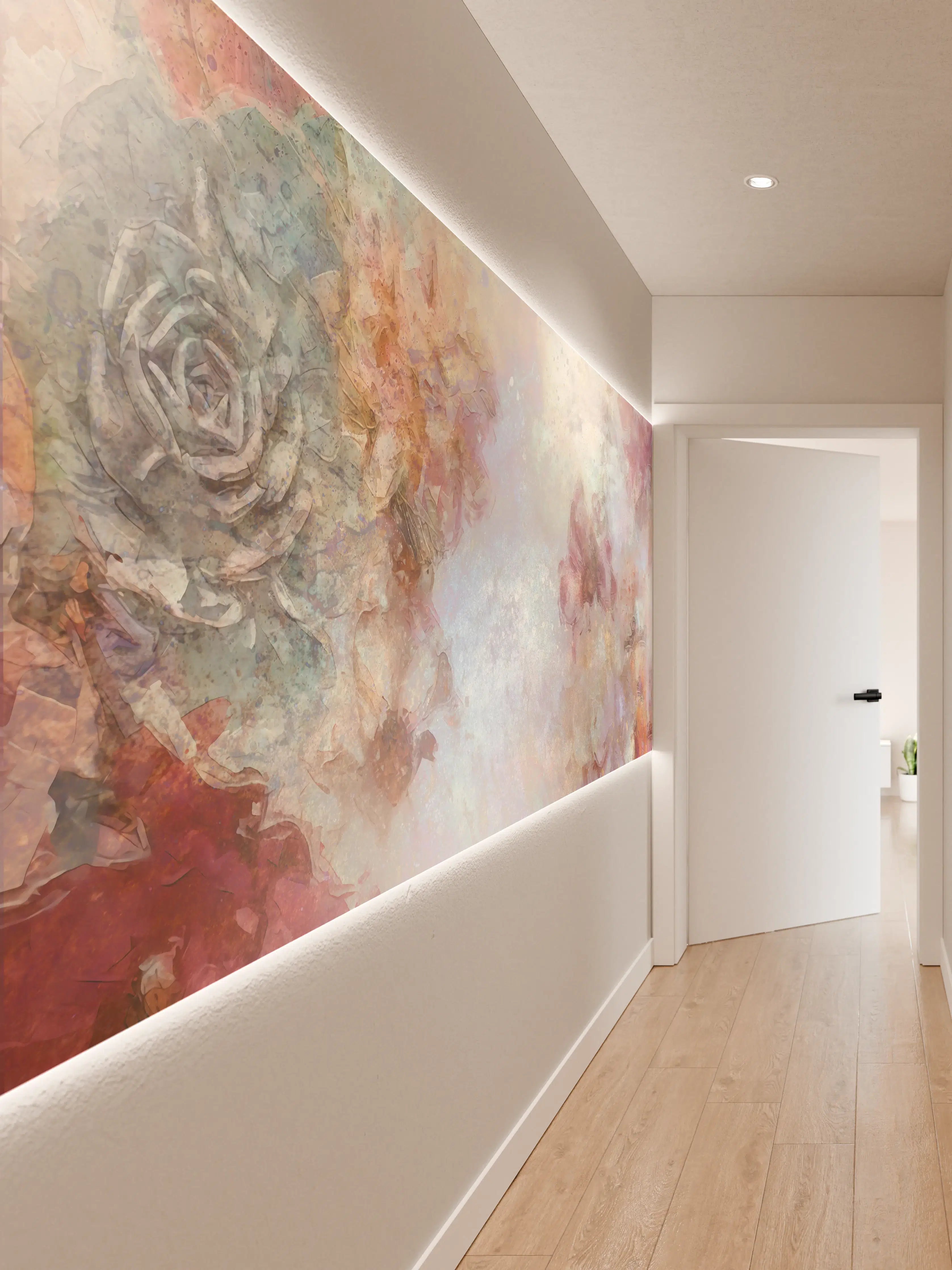 Wandverkleidung Flur - Sanfte Blumenmeer in Pastelltönen