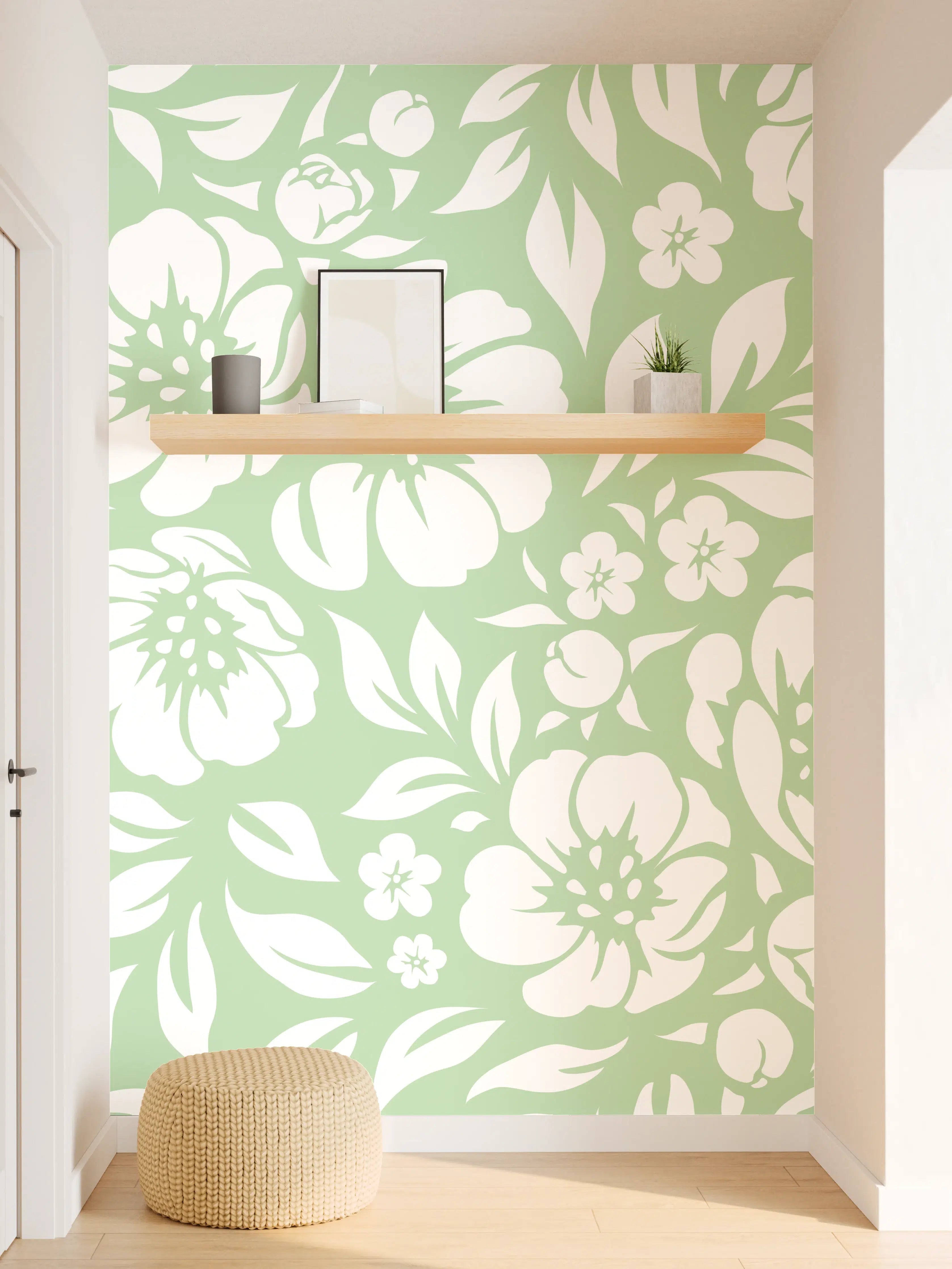 Wandverkleidung Flur - Sanfte Blumenmuster in Grautönen