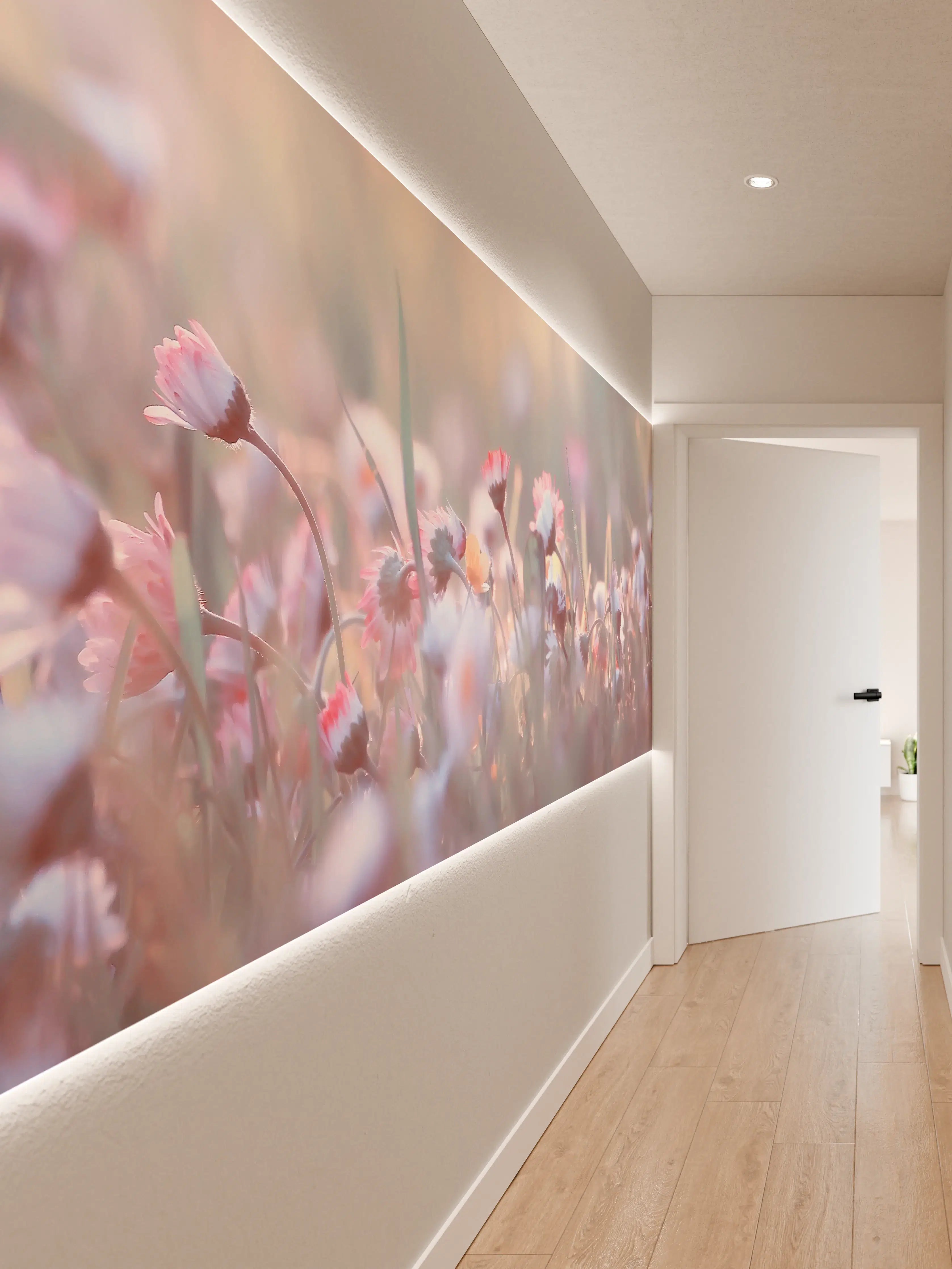 Wandverkleidung Flur - Sanfte Blumenwiese im Licht