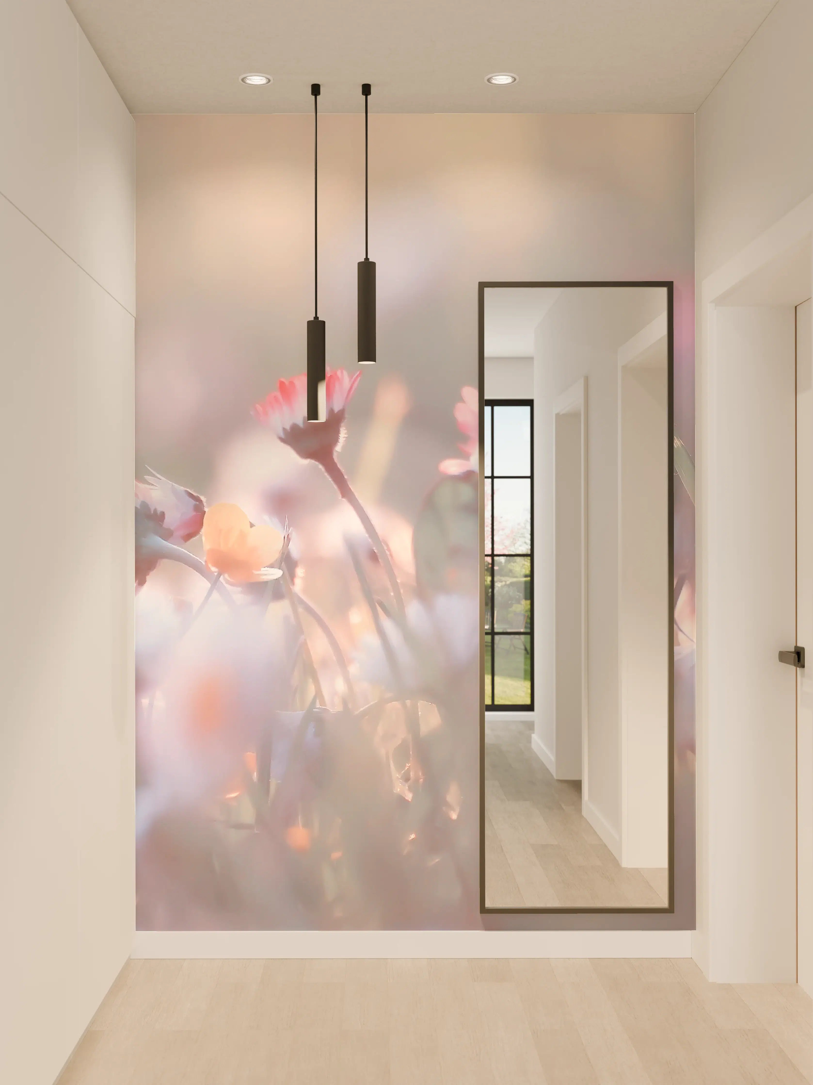 Wandverkleidung Flur - Sanfte Blumenwiese im Licht