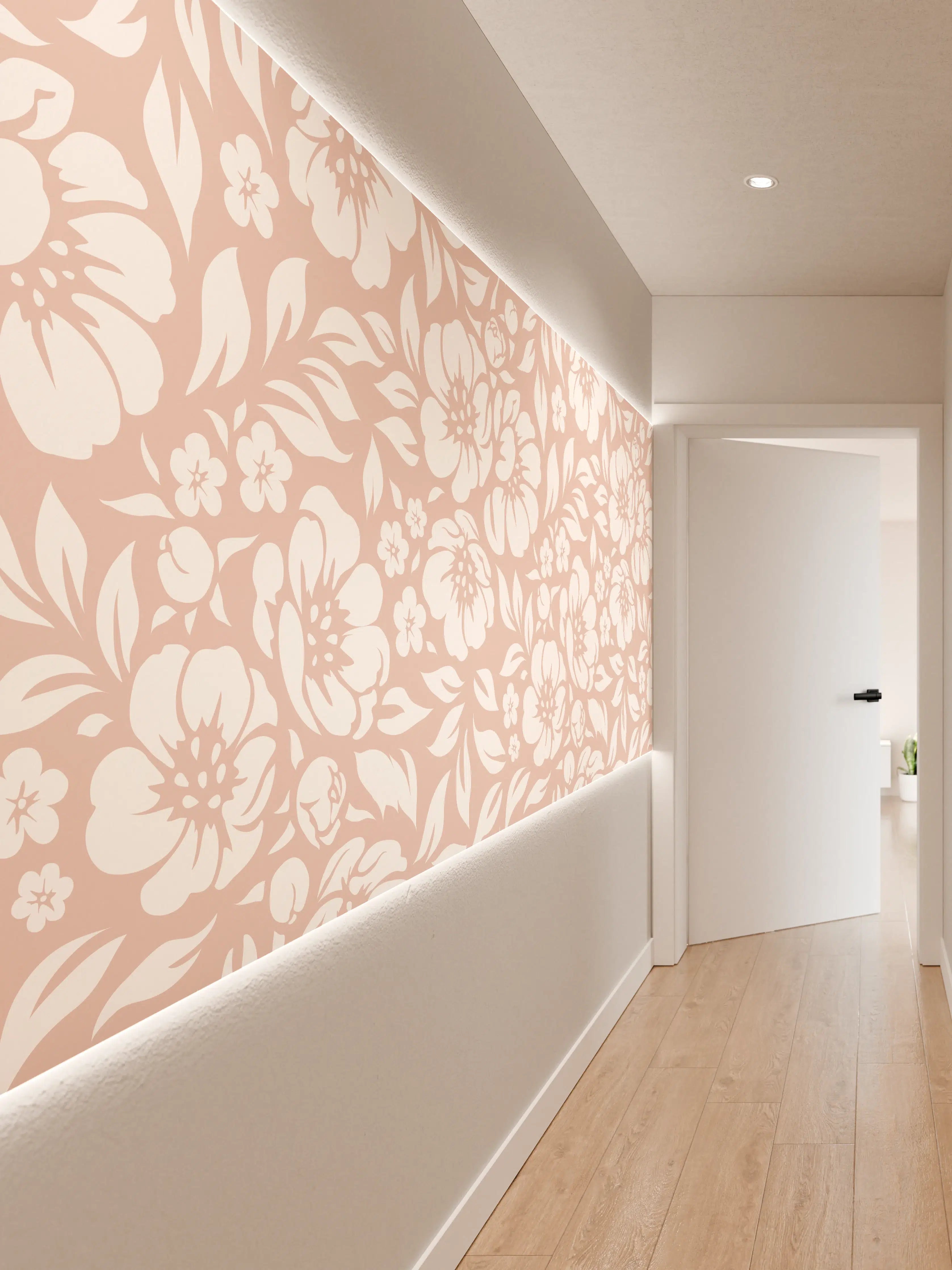 Wandverkleidung Flur - Sanfte Grautöne auf pastellfarbenen Blumenmustern