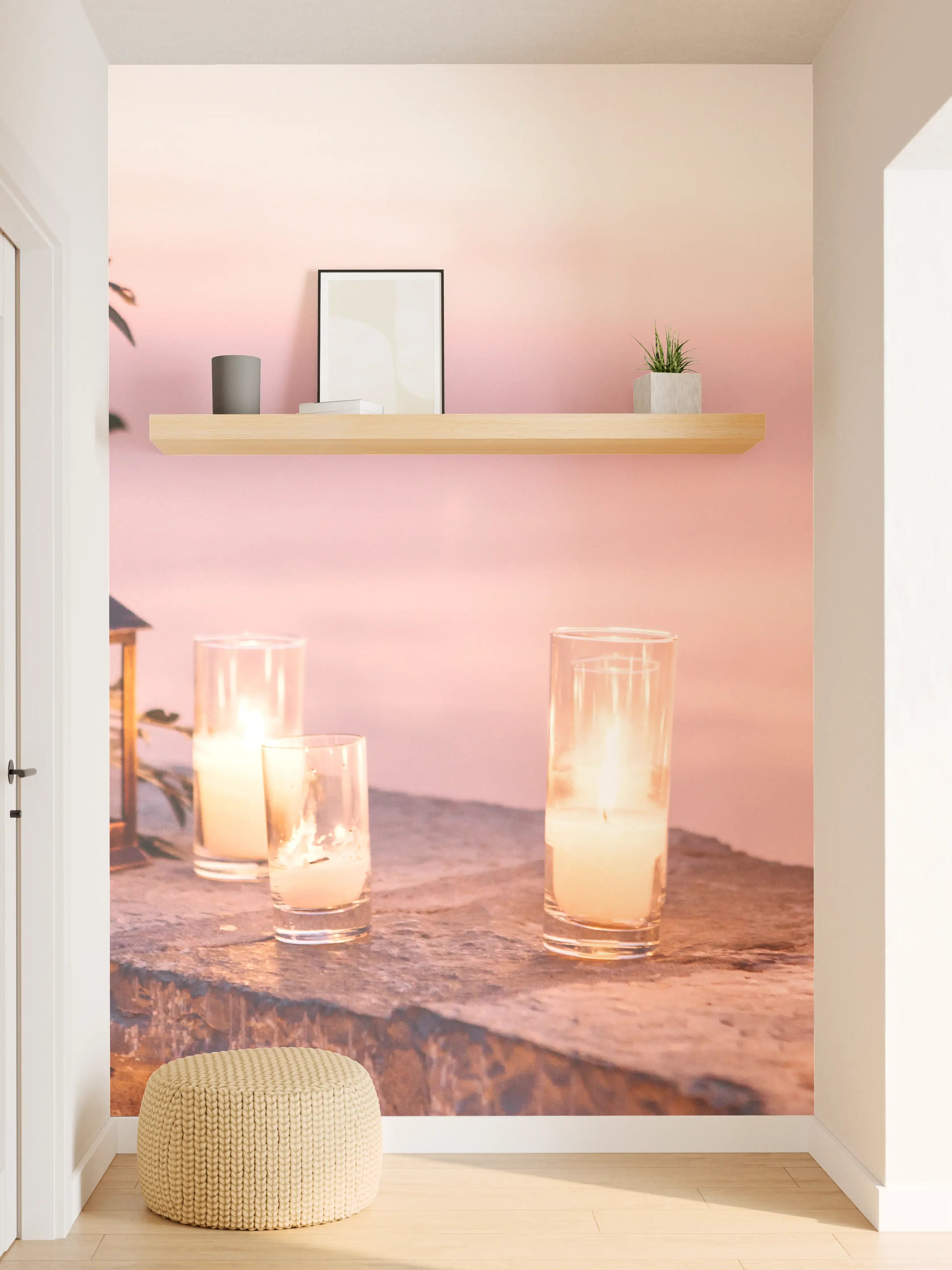 Wandverkleidung Flur - Sanfte Grautöne bei Kerzenlicht