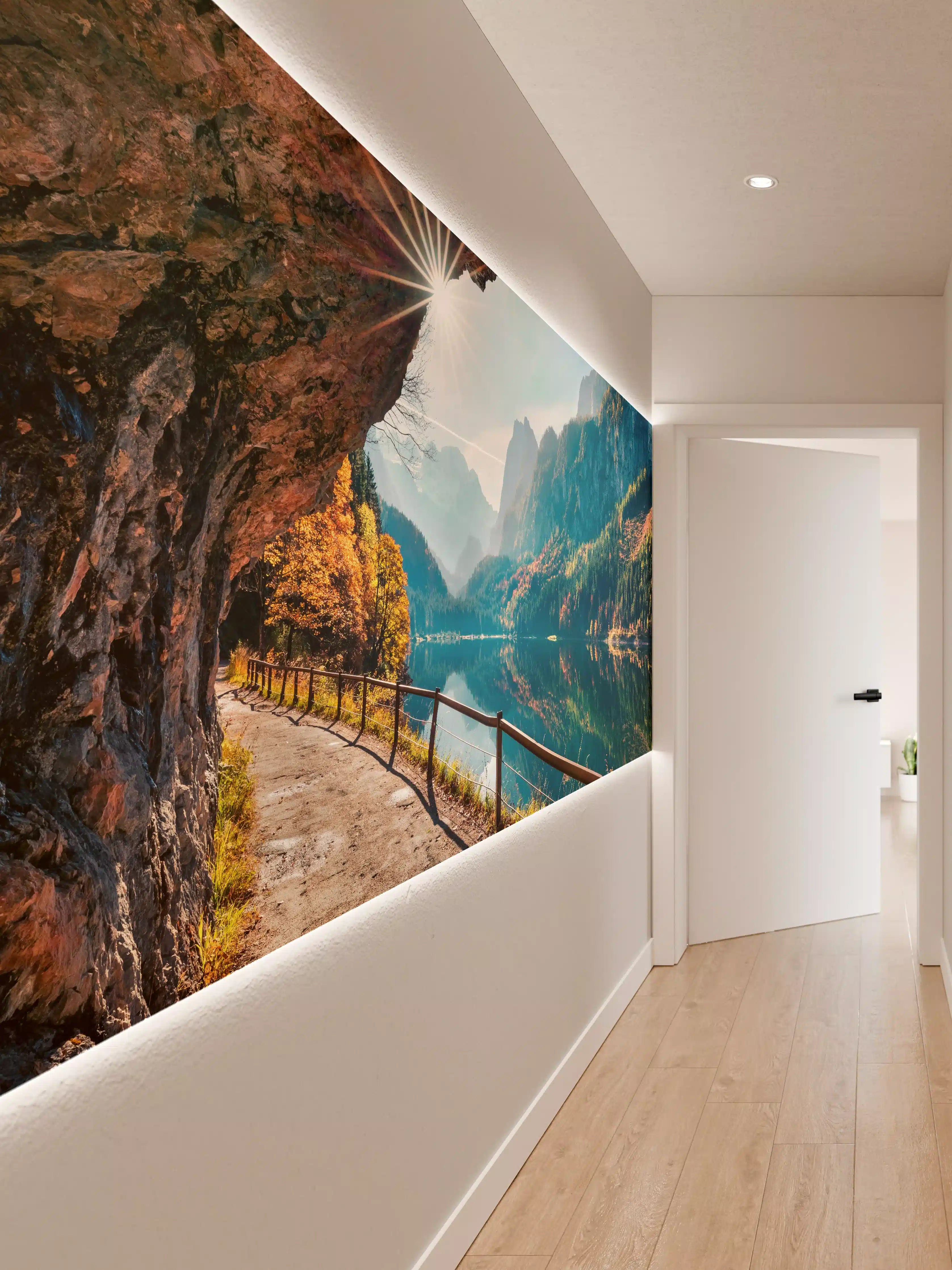 Wandverkleidung Flur - Sanfte Grautöne in Bergseeidylle