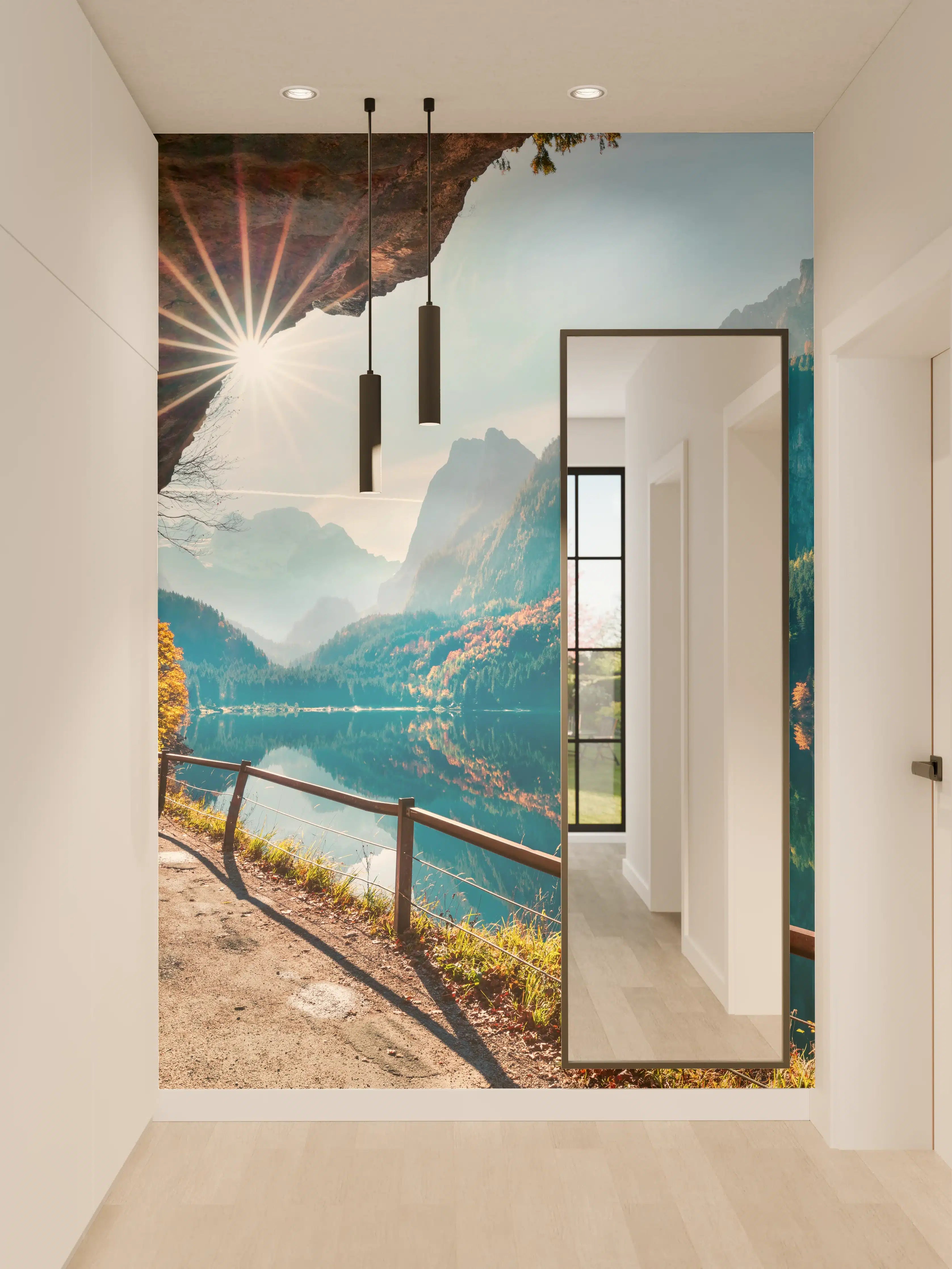 Wandverkleidung Flur - Sanfte Grautöne in Bergseeidylle