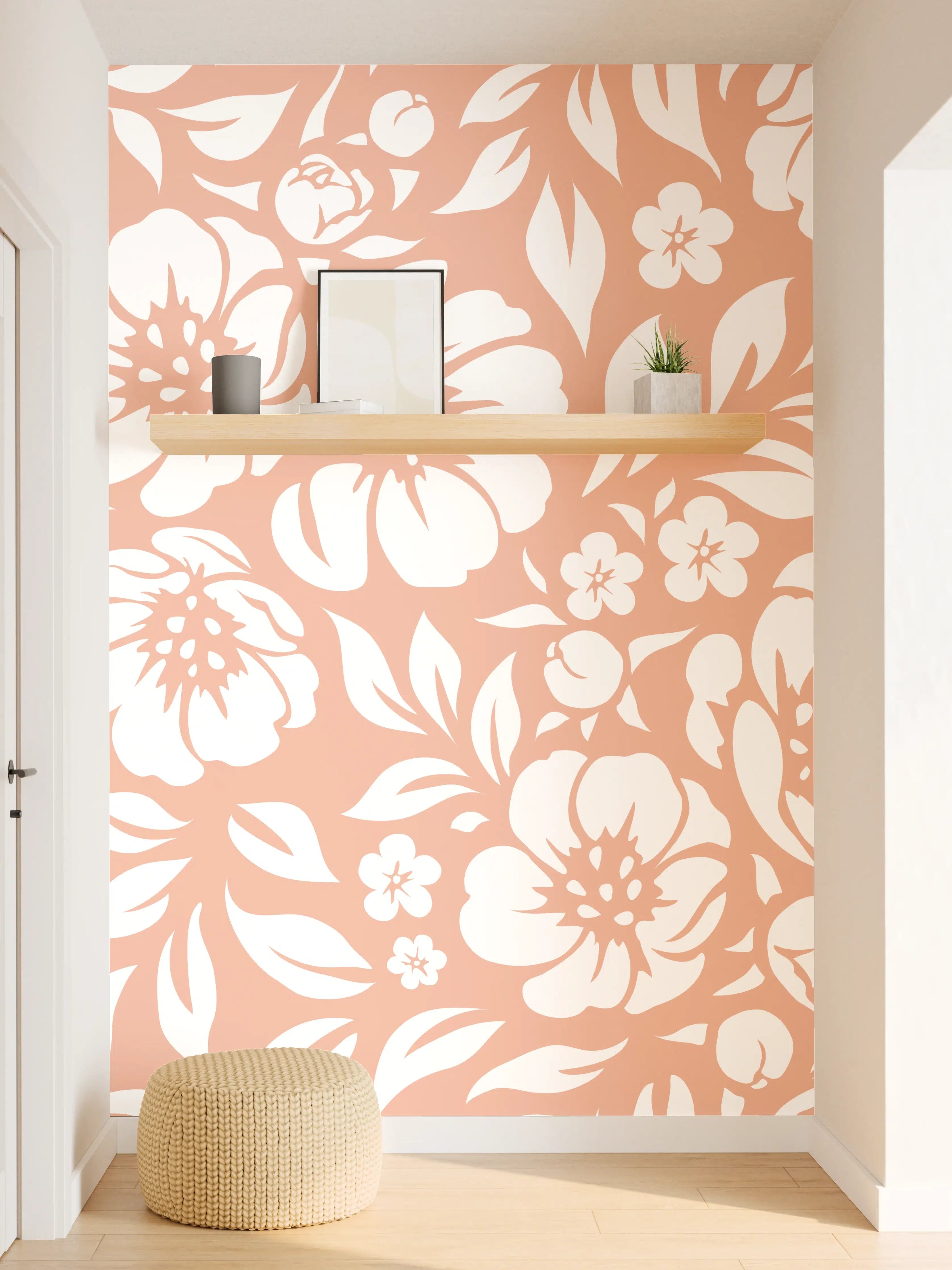 Wandverkleidung Flur - Sanfte Grautöne in Blumendesign