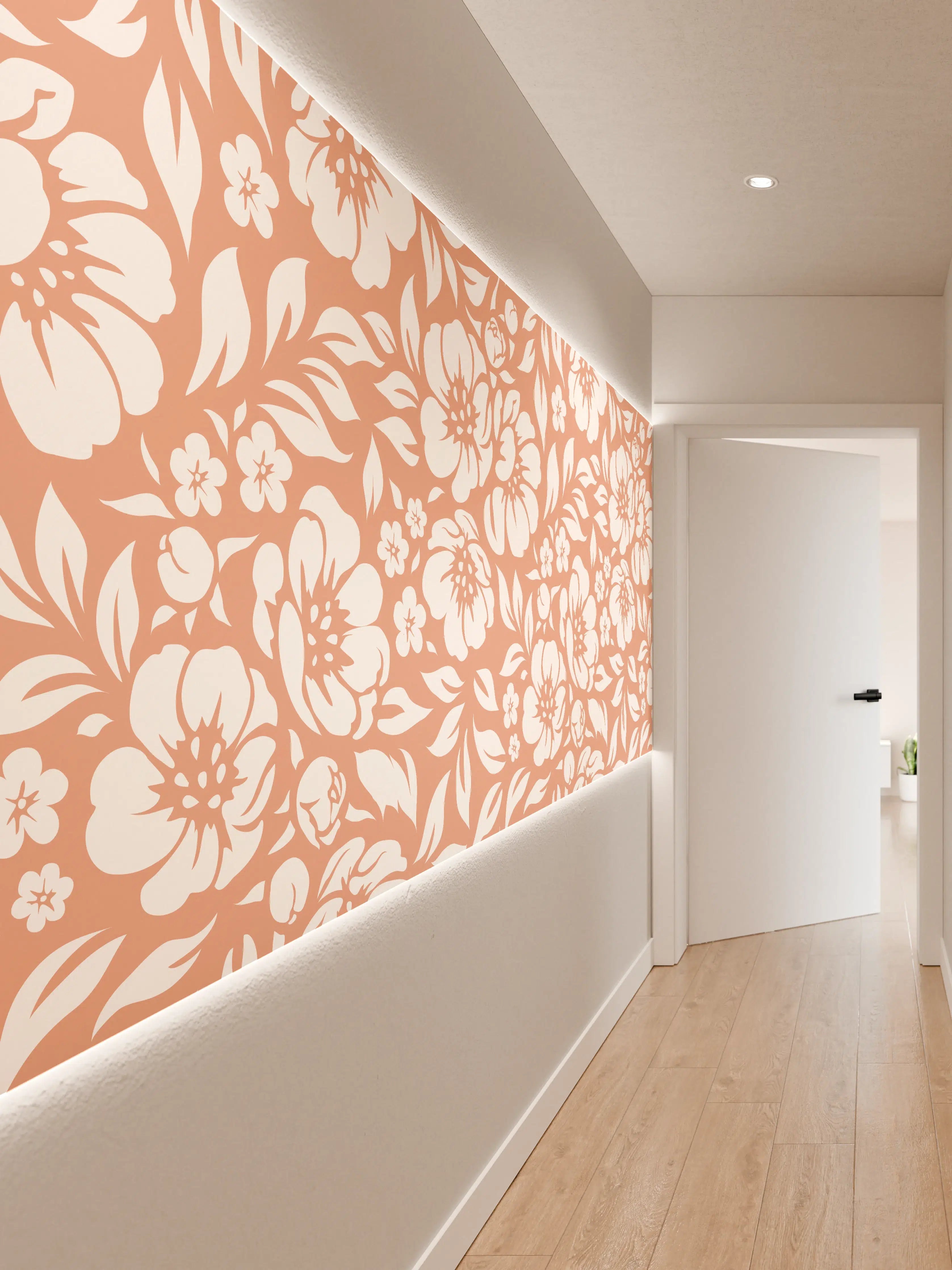 Wandverkleidung Flur - Sanfte Grautöne in Blumendesign