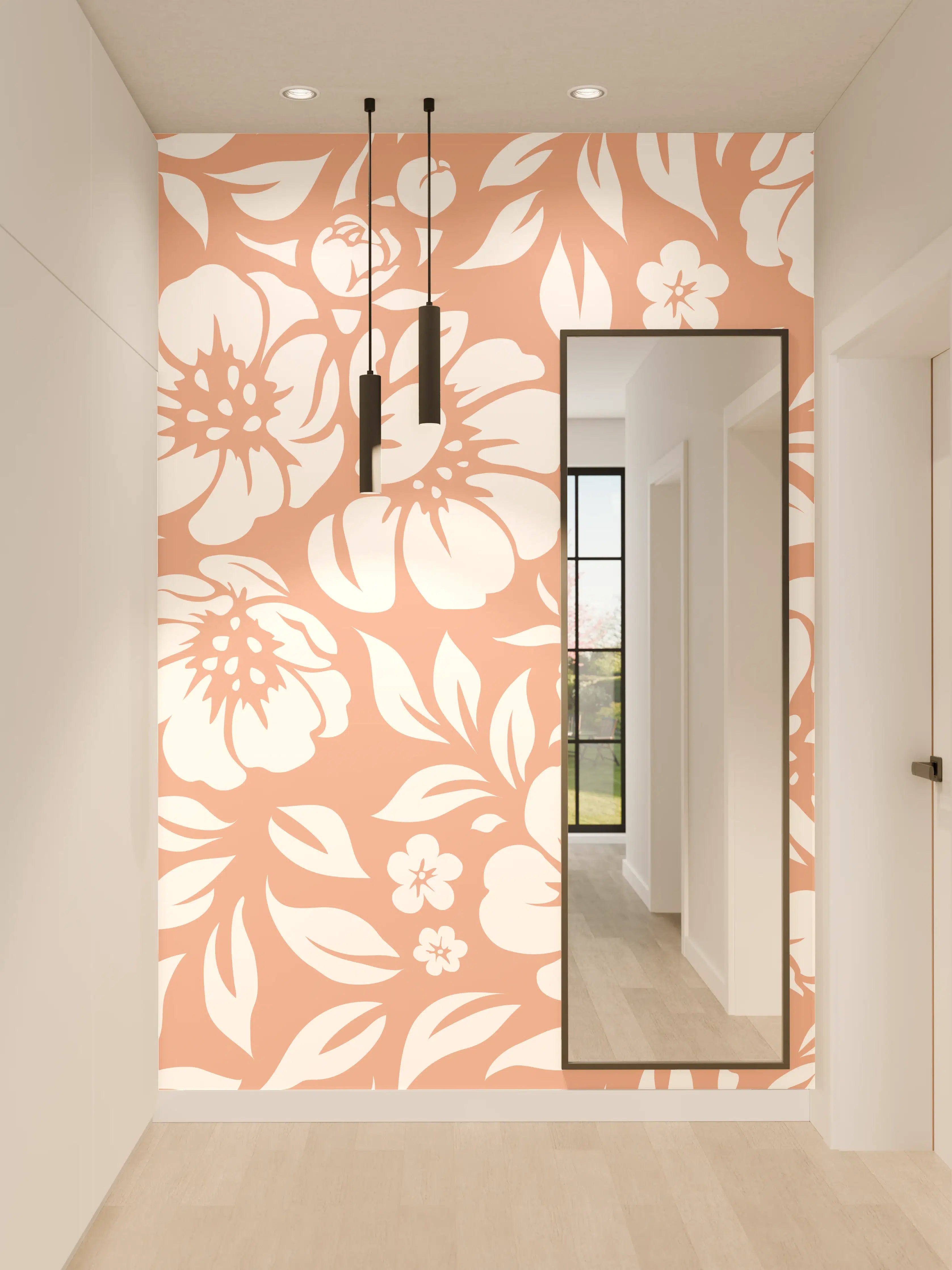 Wandverkleidung Flur - Sanfte Grautöne in Blumendesign