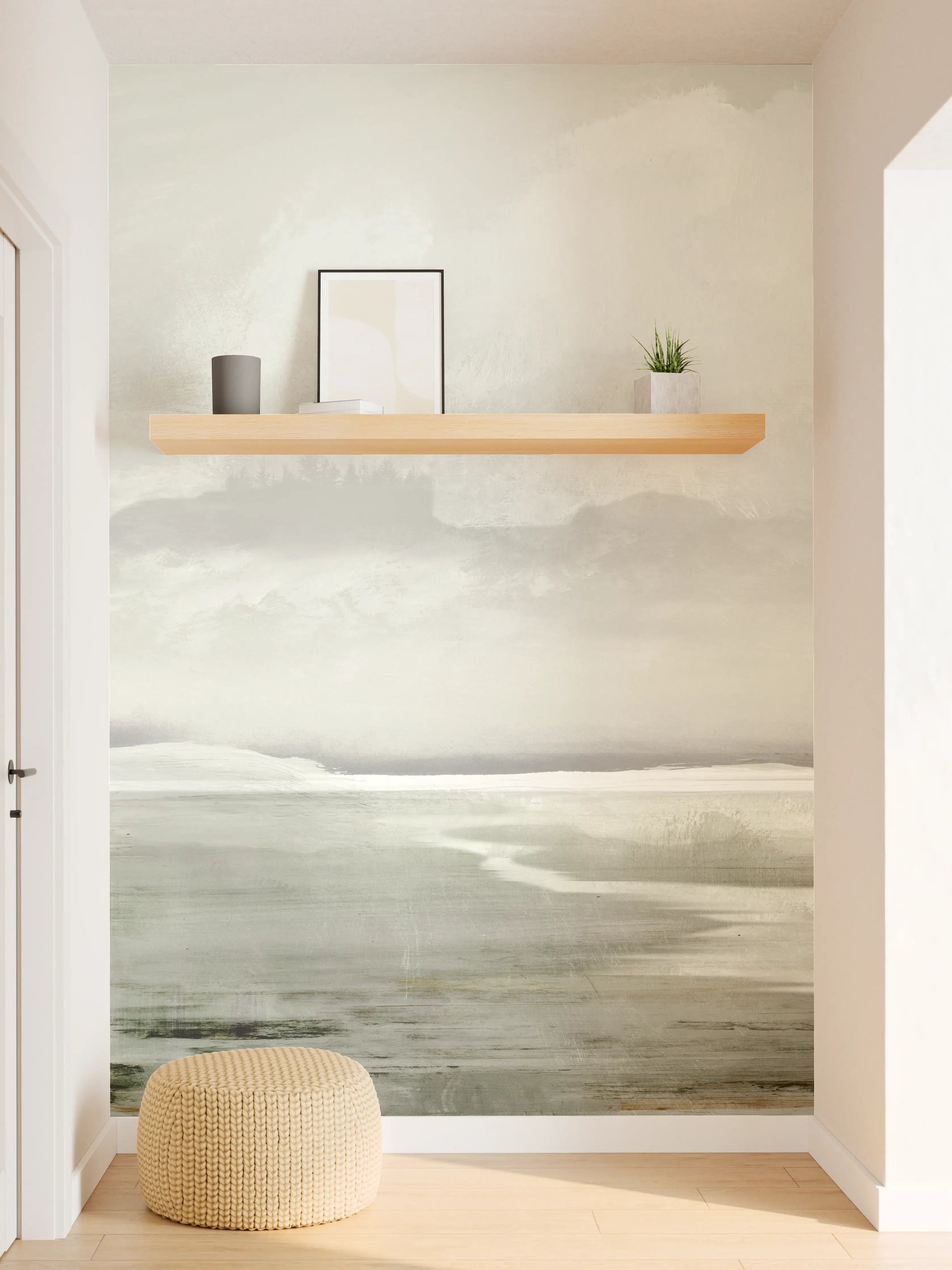 Wandverkleidung Flur - Sanfte Meereslandschaft in Grau und Weiß