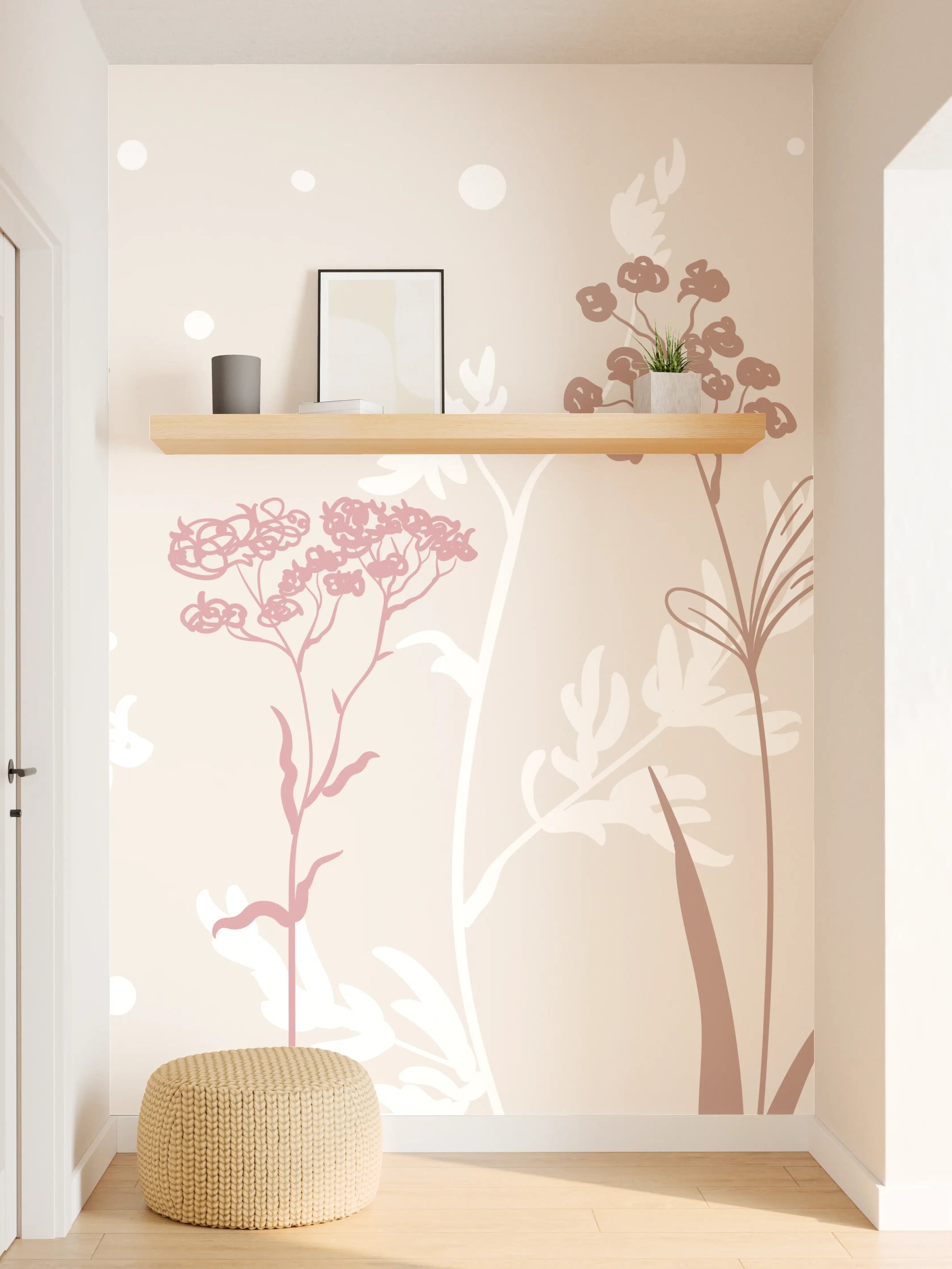 Wandverkleidung Flur - Sanfte Pastell-Blumen-Illustration