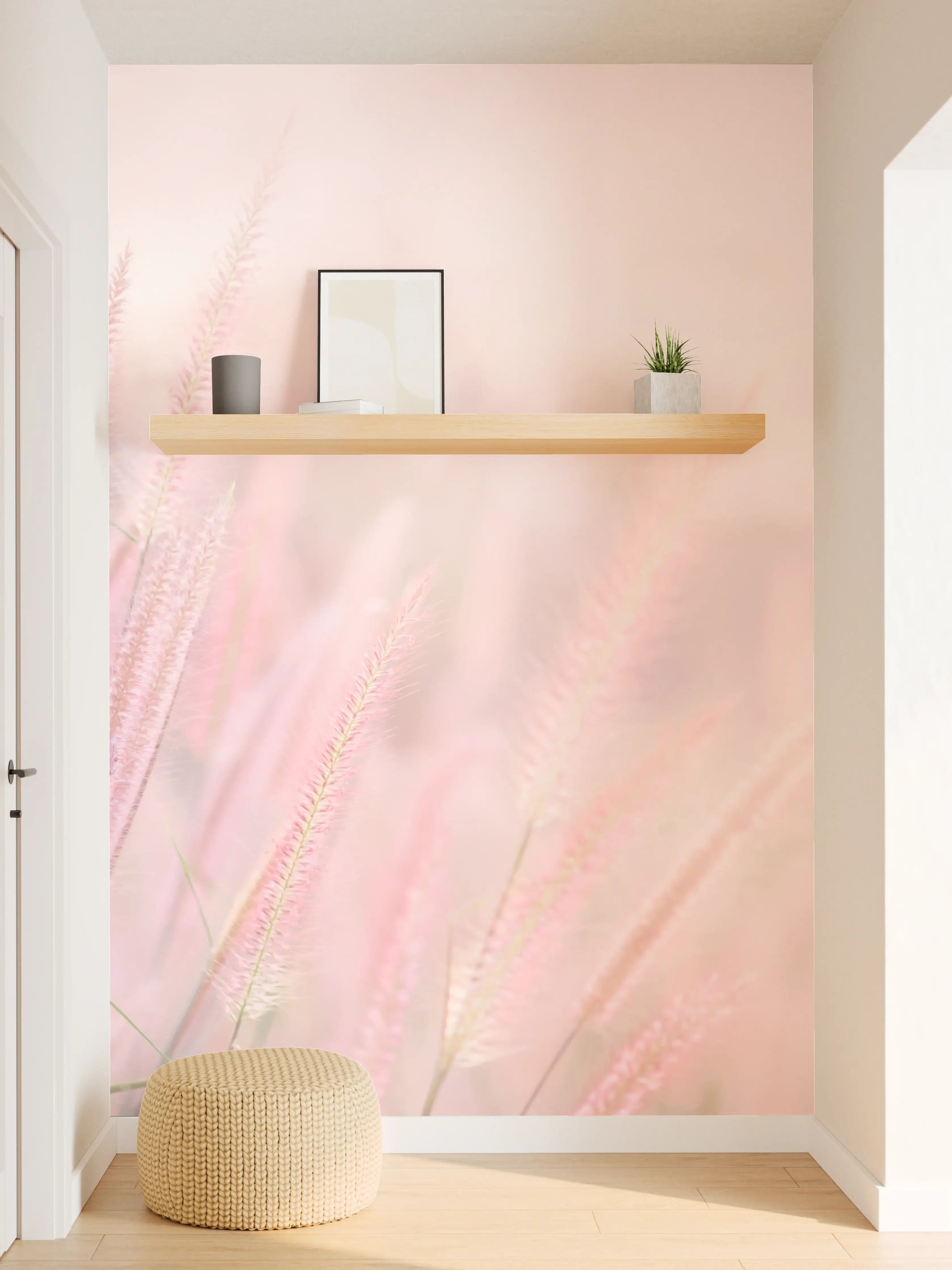 Wandverkleidung Flur - Sanfte rosa Gräser im Morgengrauen