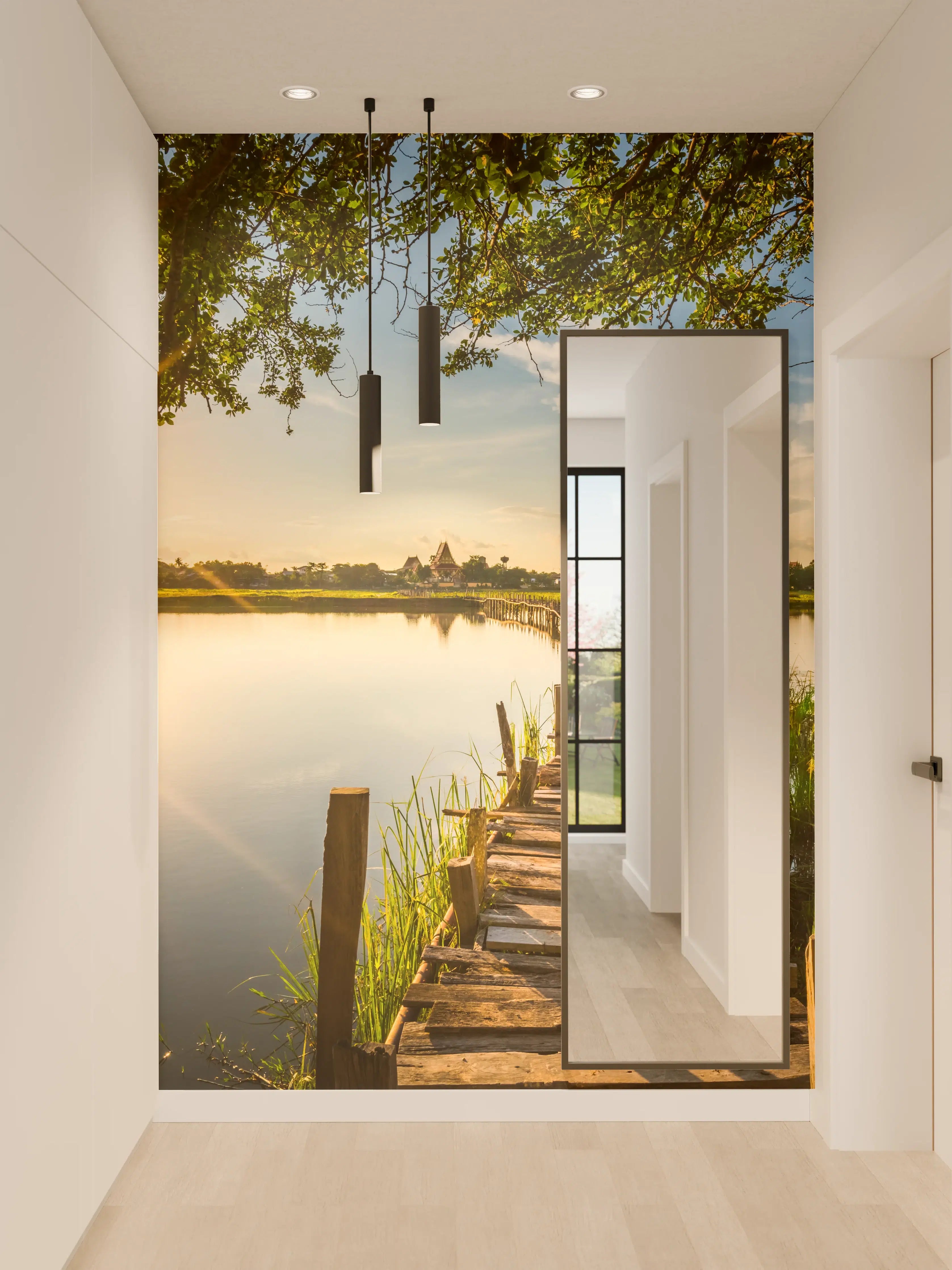 Wandverkleidung Flur - Sanfter Grauschleier am Wasserabend