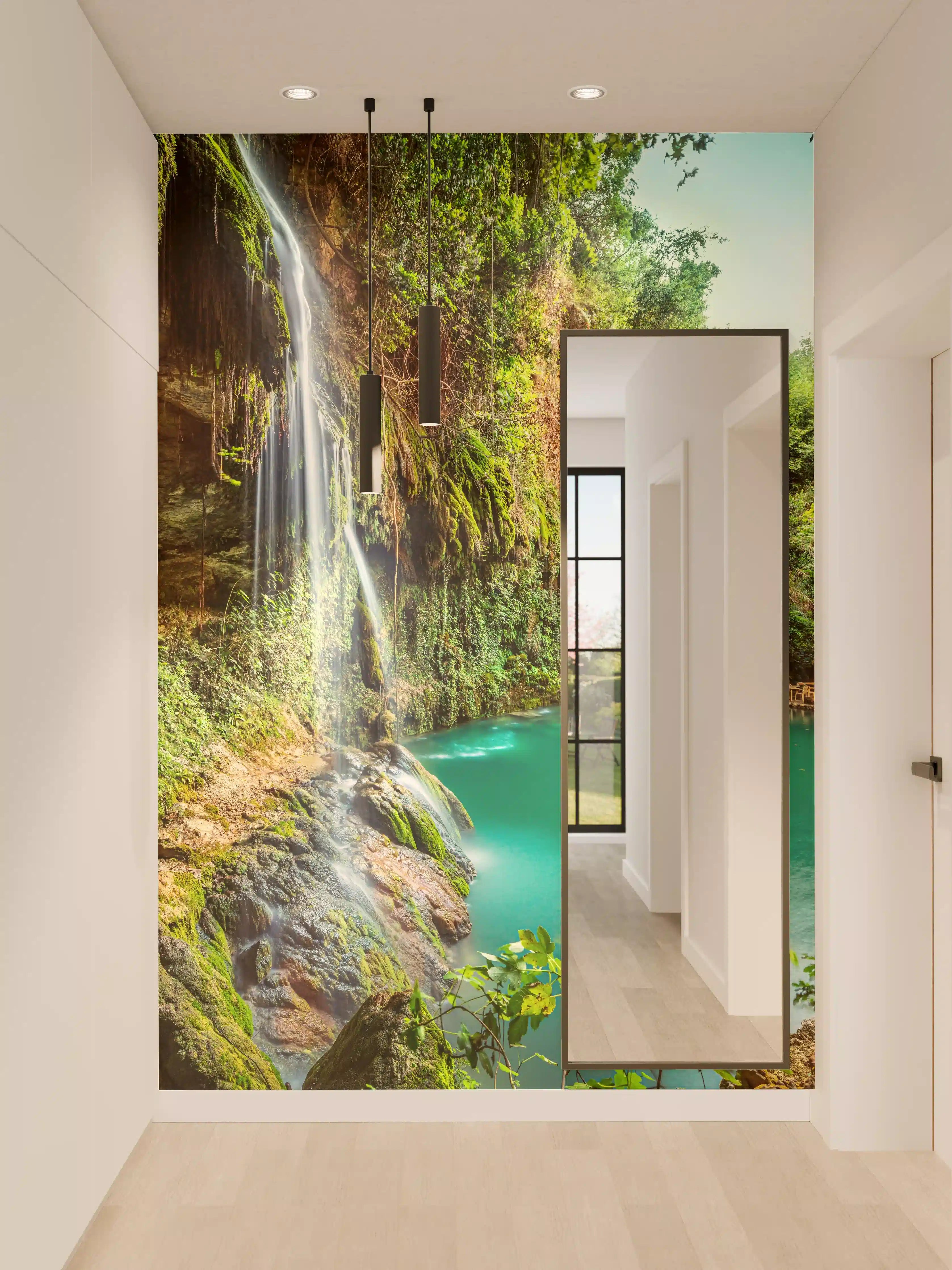 Wandverkleidung Flur - Sanfter Grauwasserfall im Morgengrau