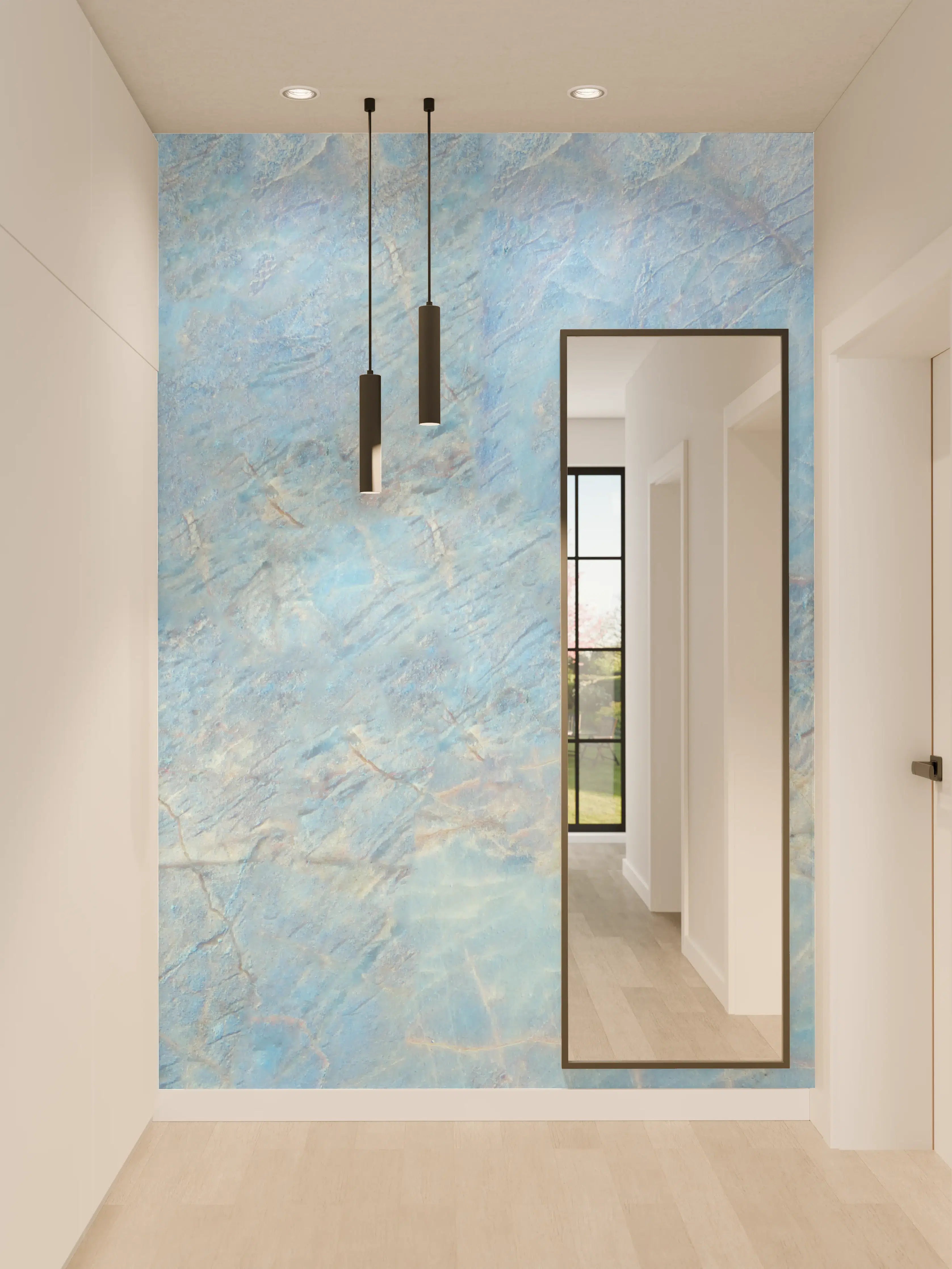 Wandverkleidung Flur - Sanfter Himmel in Grau- und Blautönen