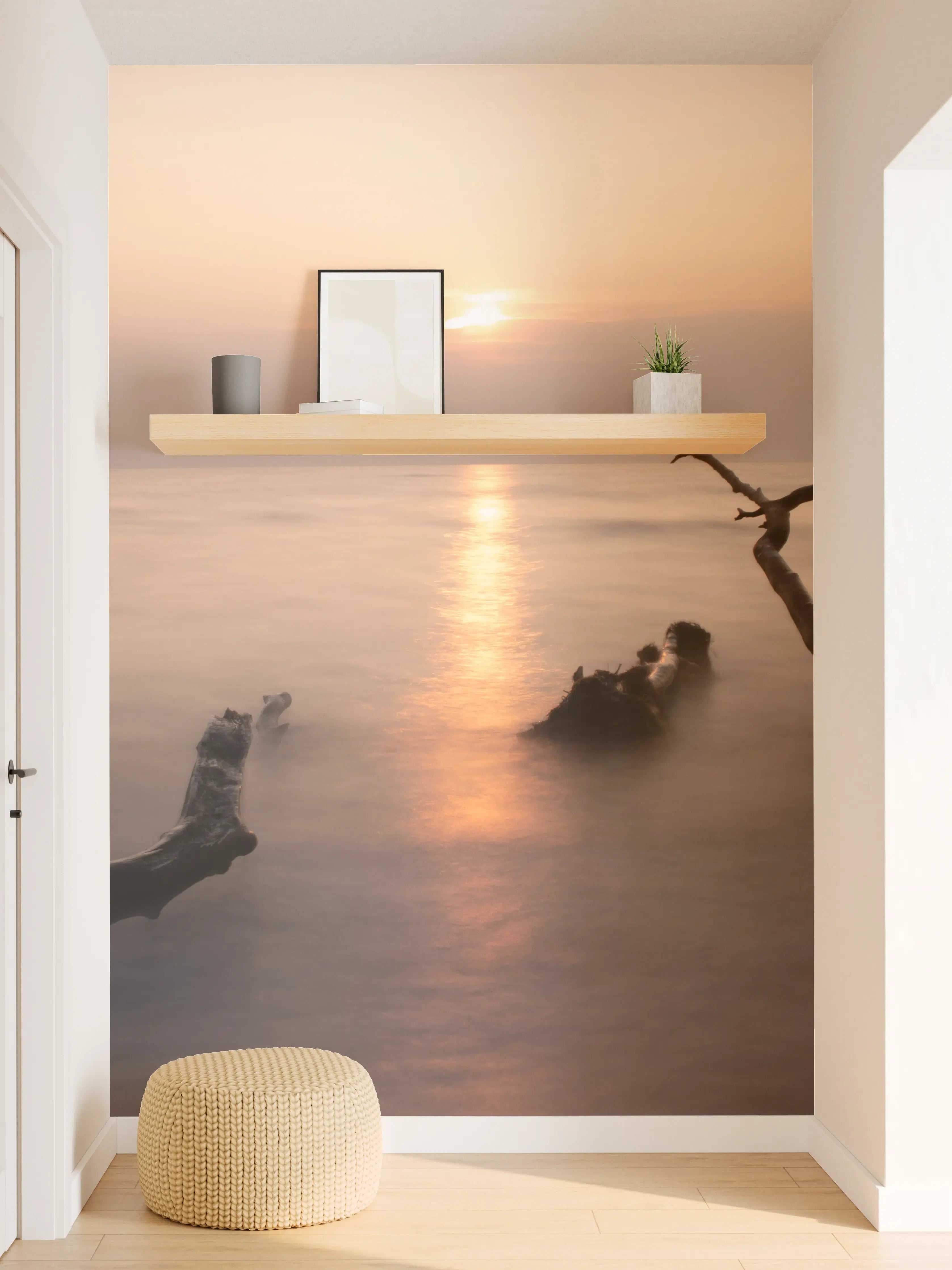 Wandverkleidung Flur - Sanfter Sonnenuntergang am Meer