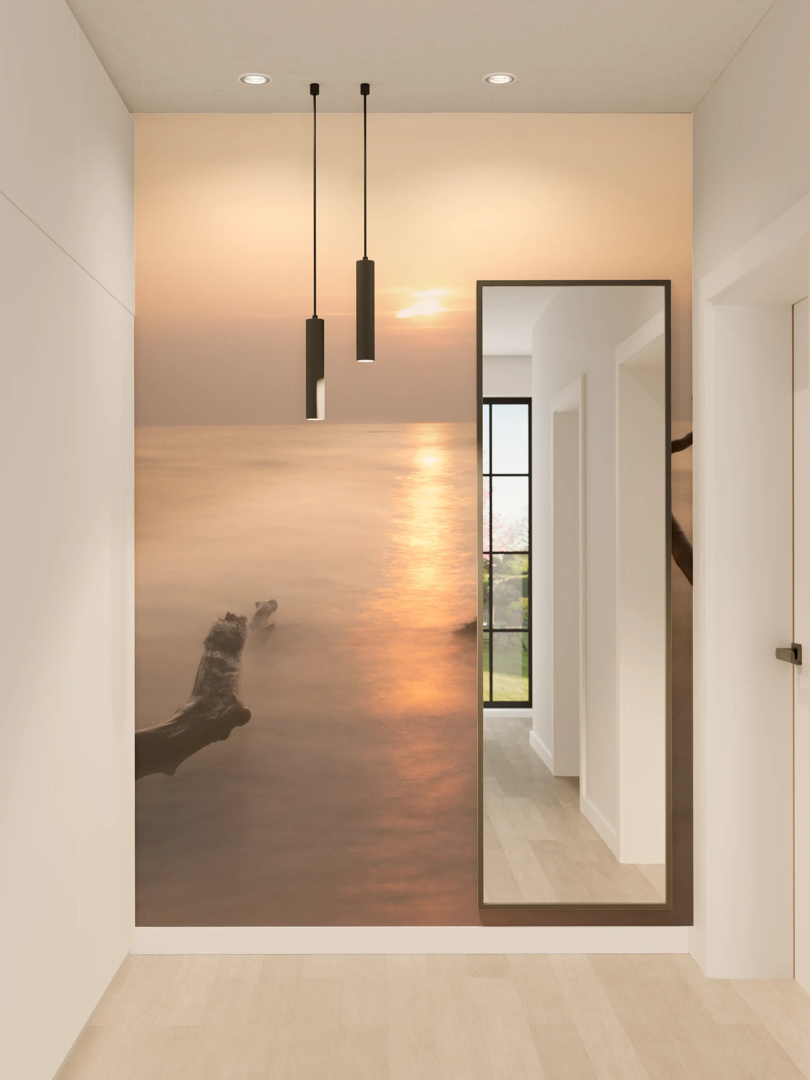 Wandverkleidung Flur - Sanfter Sonnenuntergang am Meer