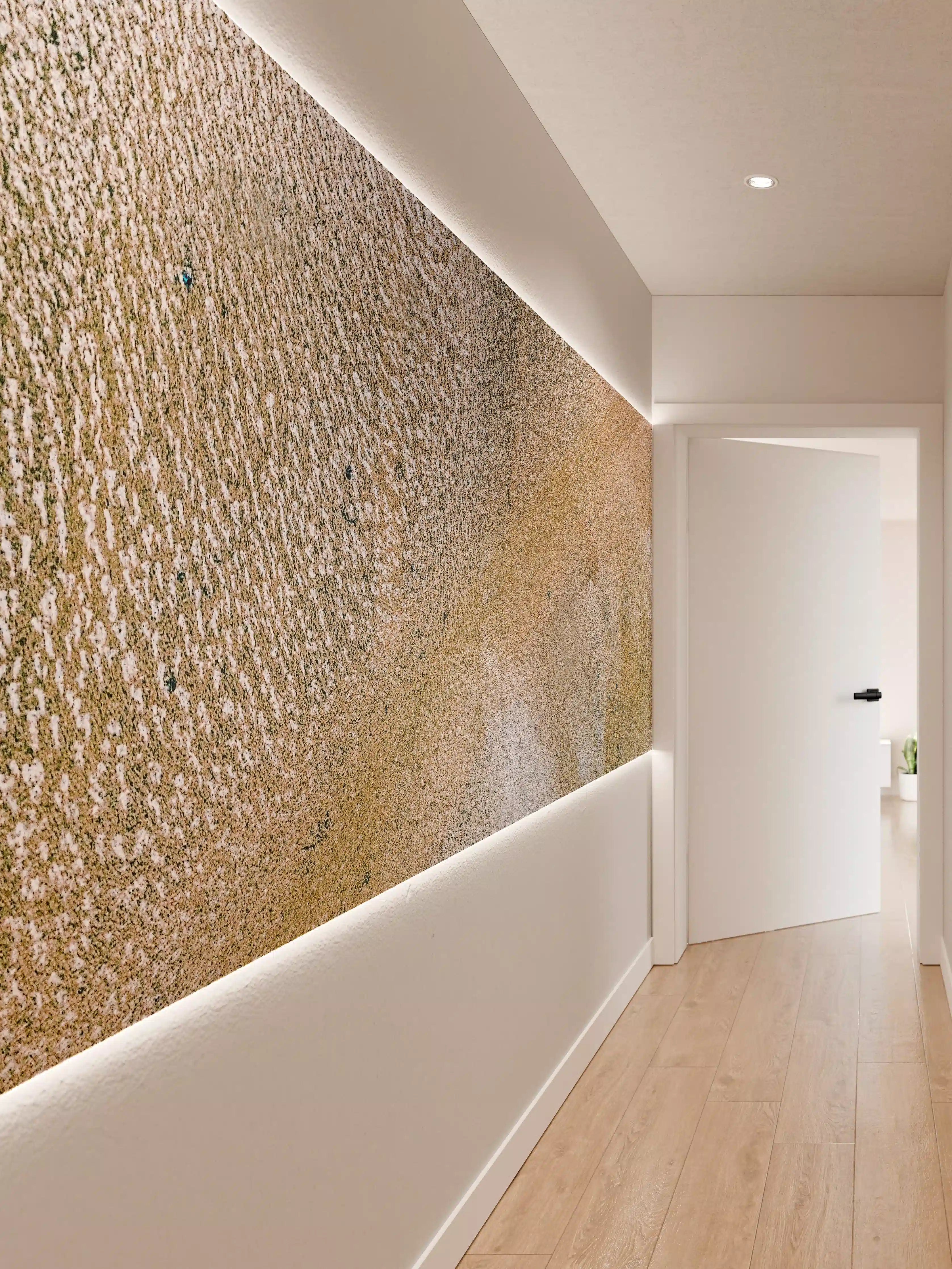 Wandverkleidung Flur - Sanfter Wasser- und Sandhintergrund mit eleganten Farbnuancen