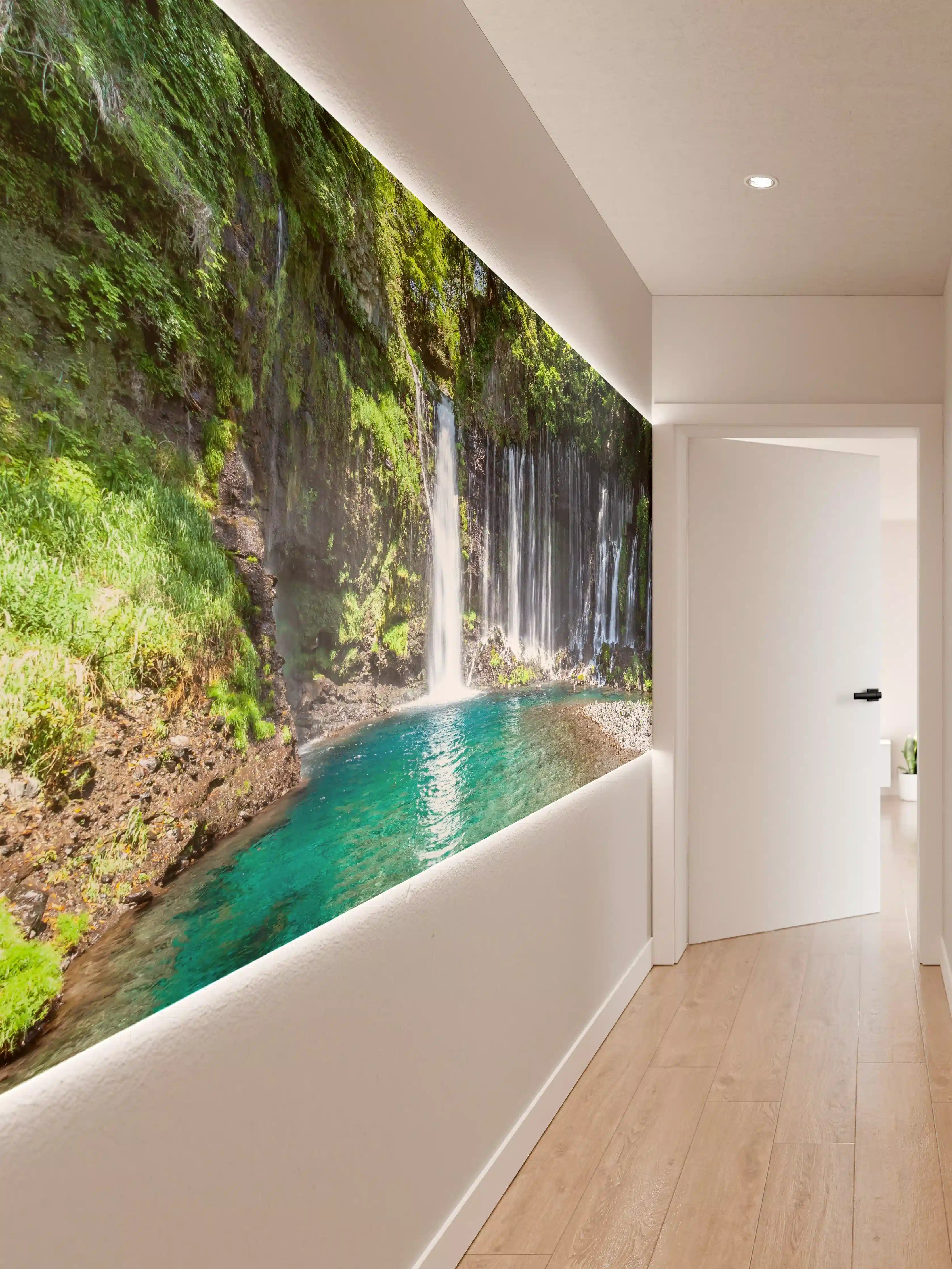 Wandverkleidung Flur - Sanfter Wasserfall im Grau-Grün