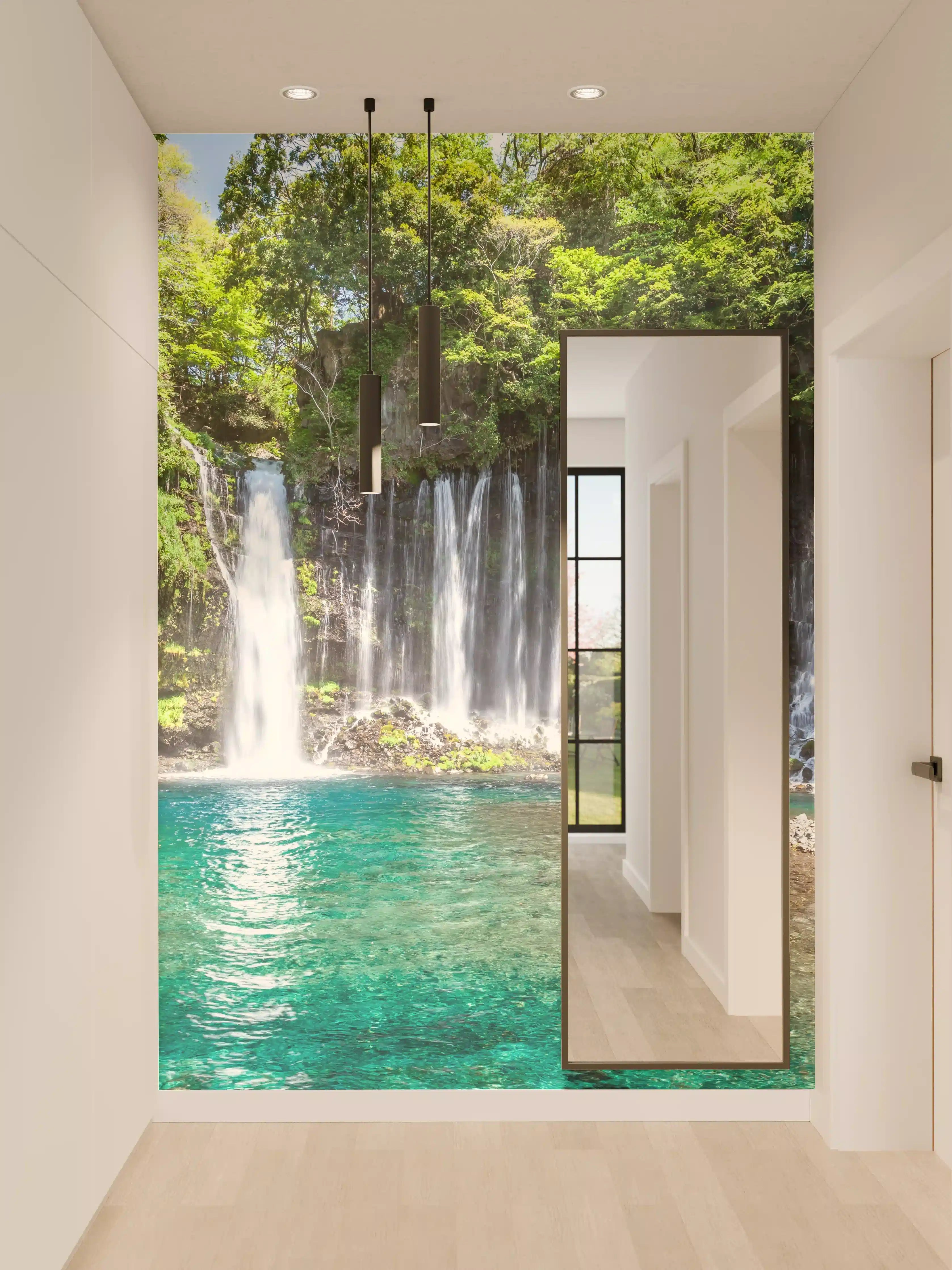 Wandverkleidung Flur - Sanfter Wasserfall im Grau-Grün