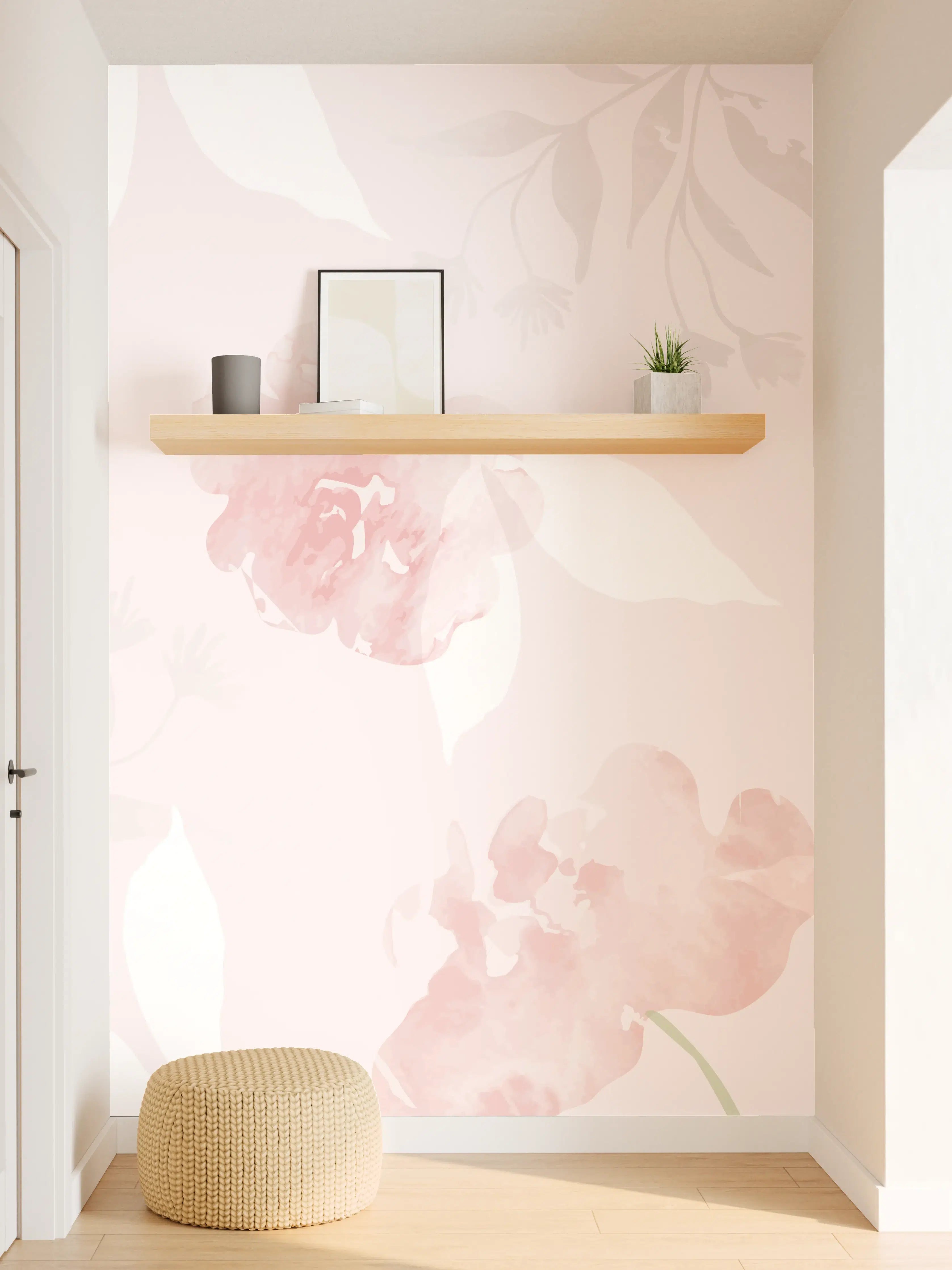 Wandverkleidung Flur - Sanftes Rosa Blumenmuster Design