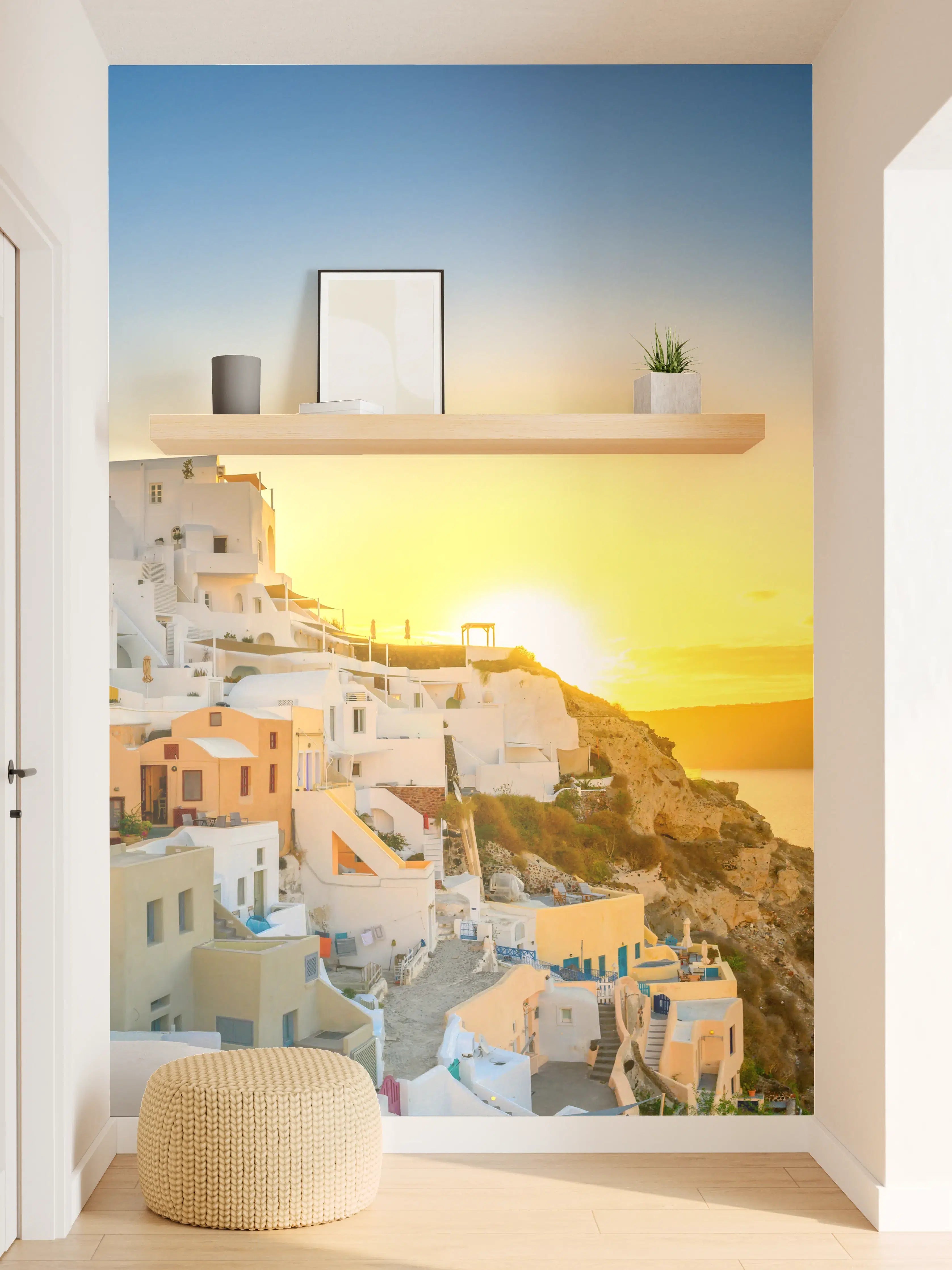 Wandverkleidung Flur - Santorini Sonnenuntergang Skyline