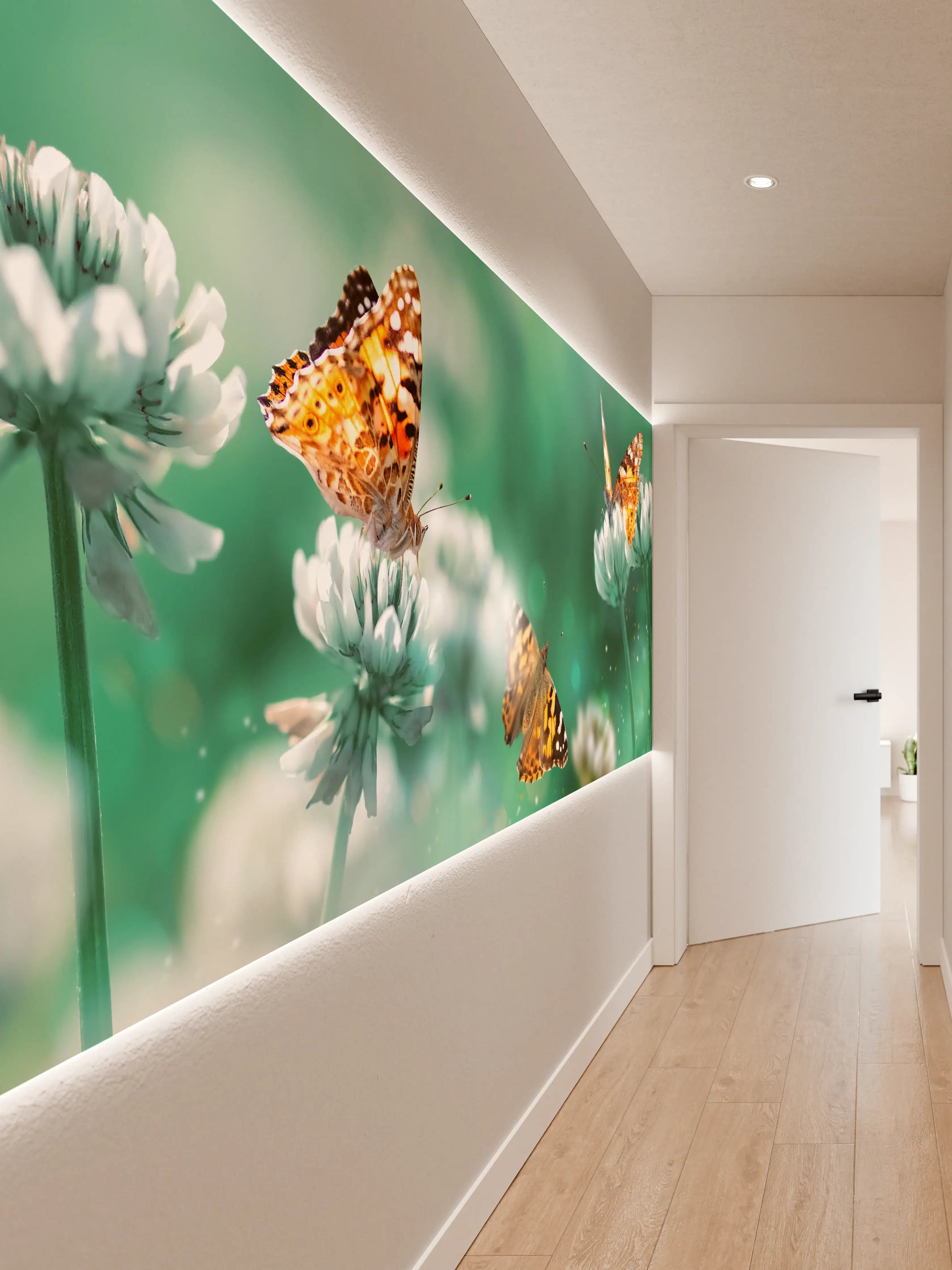 Wandverkleidung Flur - Schmetterling auf Weißkleeblüten