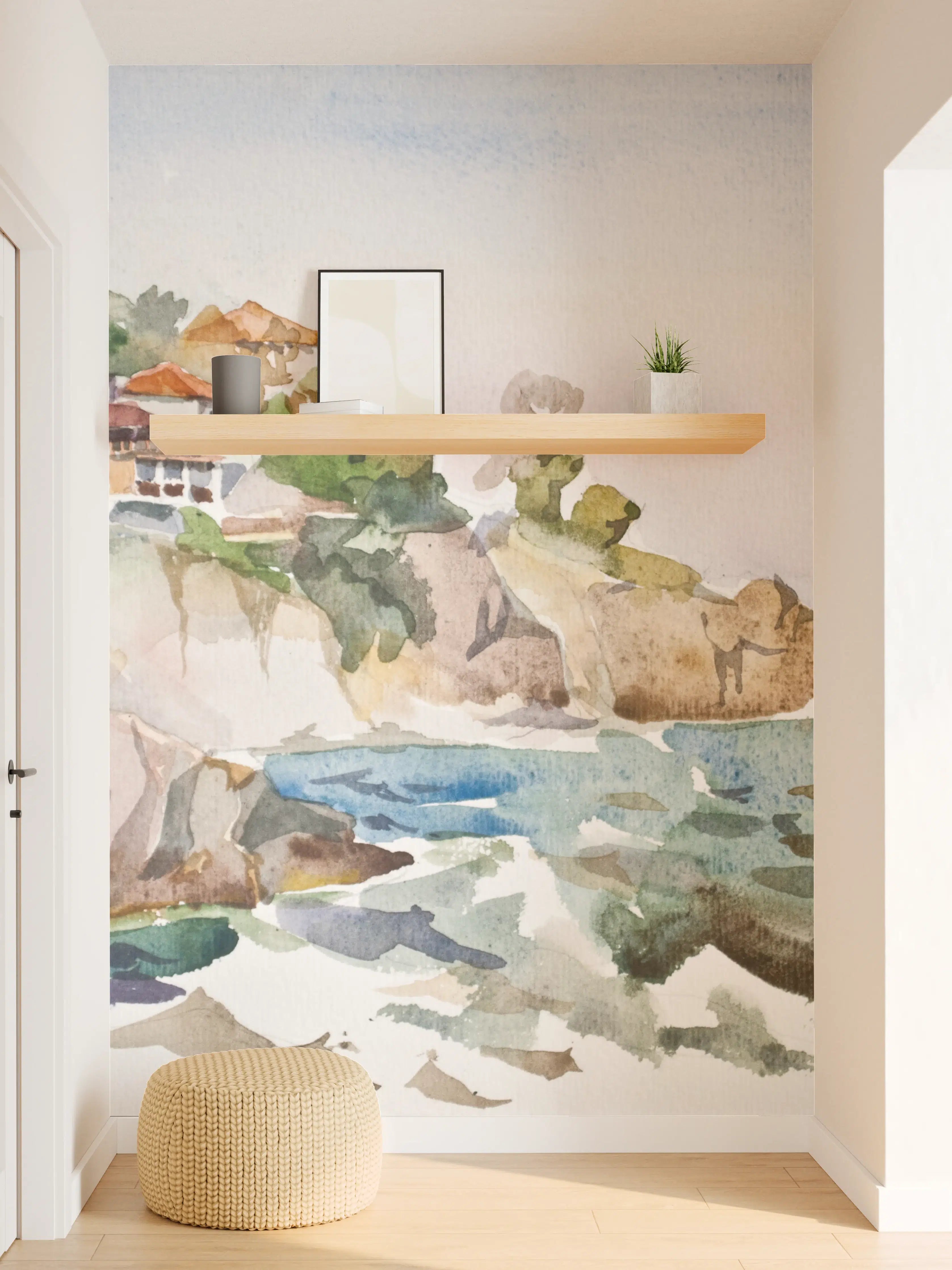 Wandverkleidung Flur - Schöne Küstenlandschaft in Aquarell