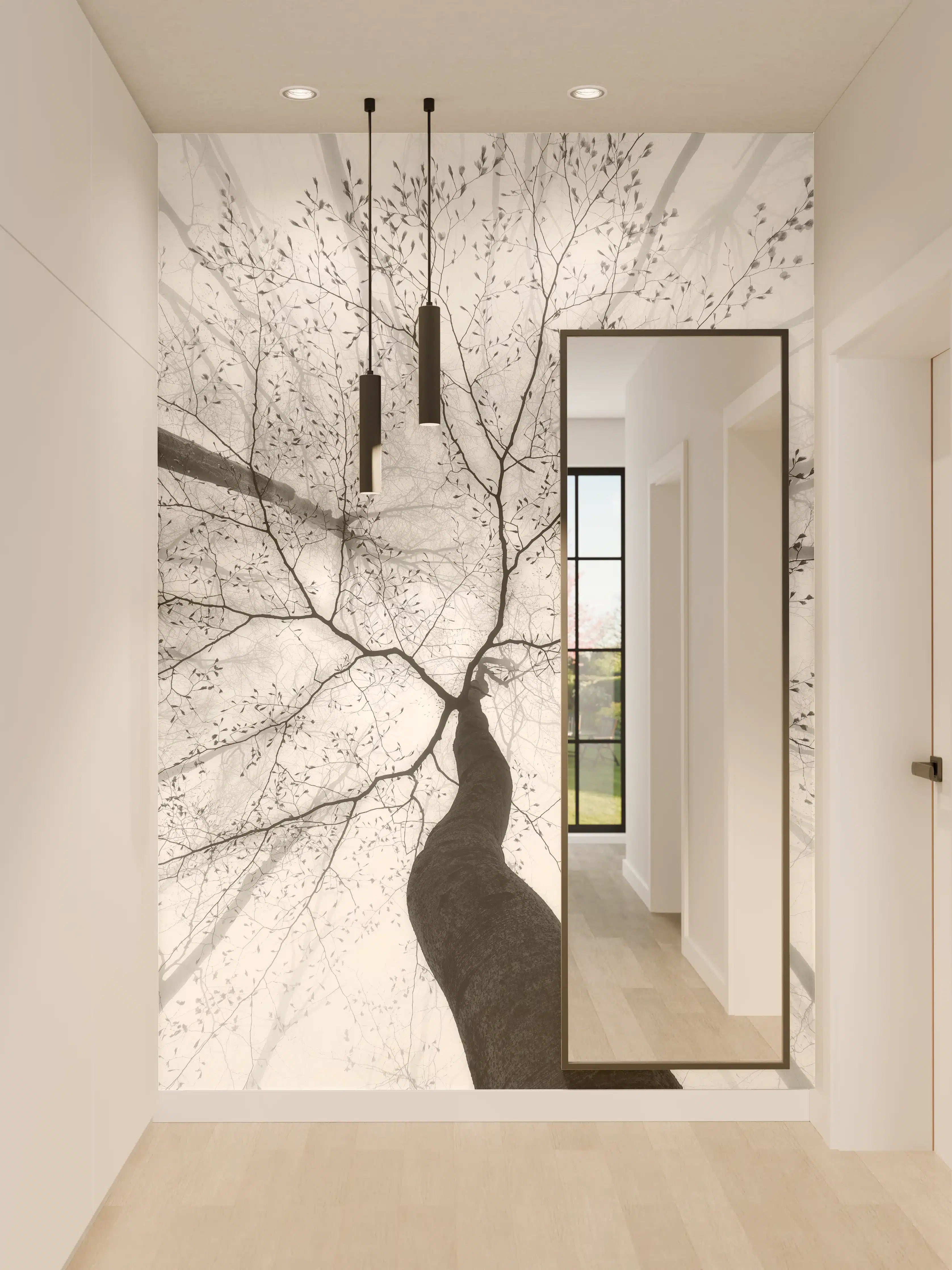 Wandverkleidung Flur - Schönes Baum-Motiv in Schwarz-Weiß