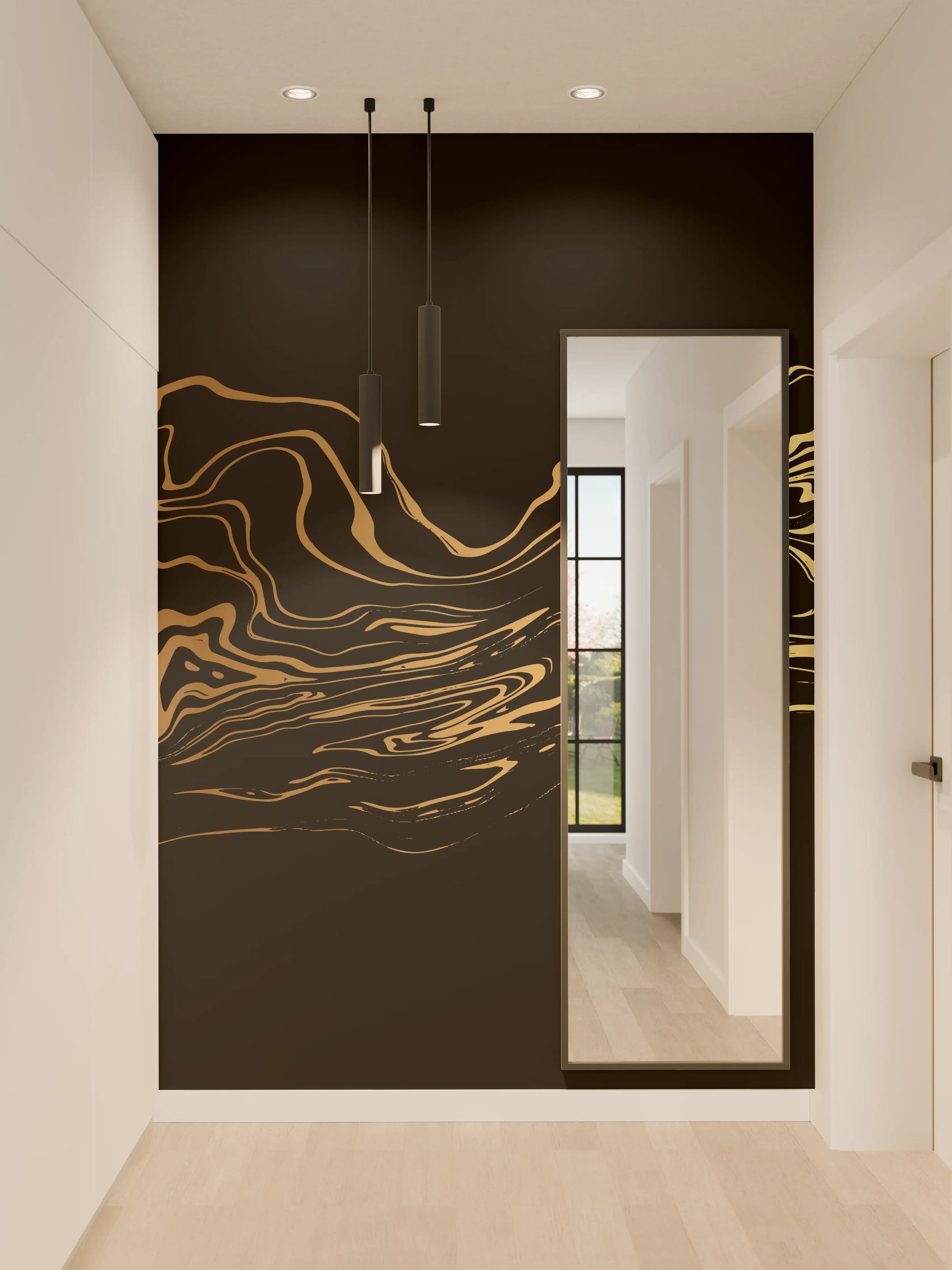 Wandverkleidung Flur - Schwarz-Goldene Wasserlinie – Edle Wandgestaltung
