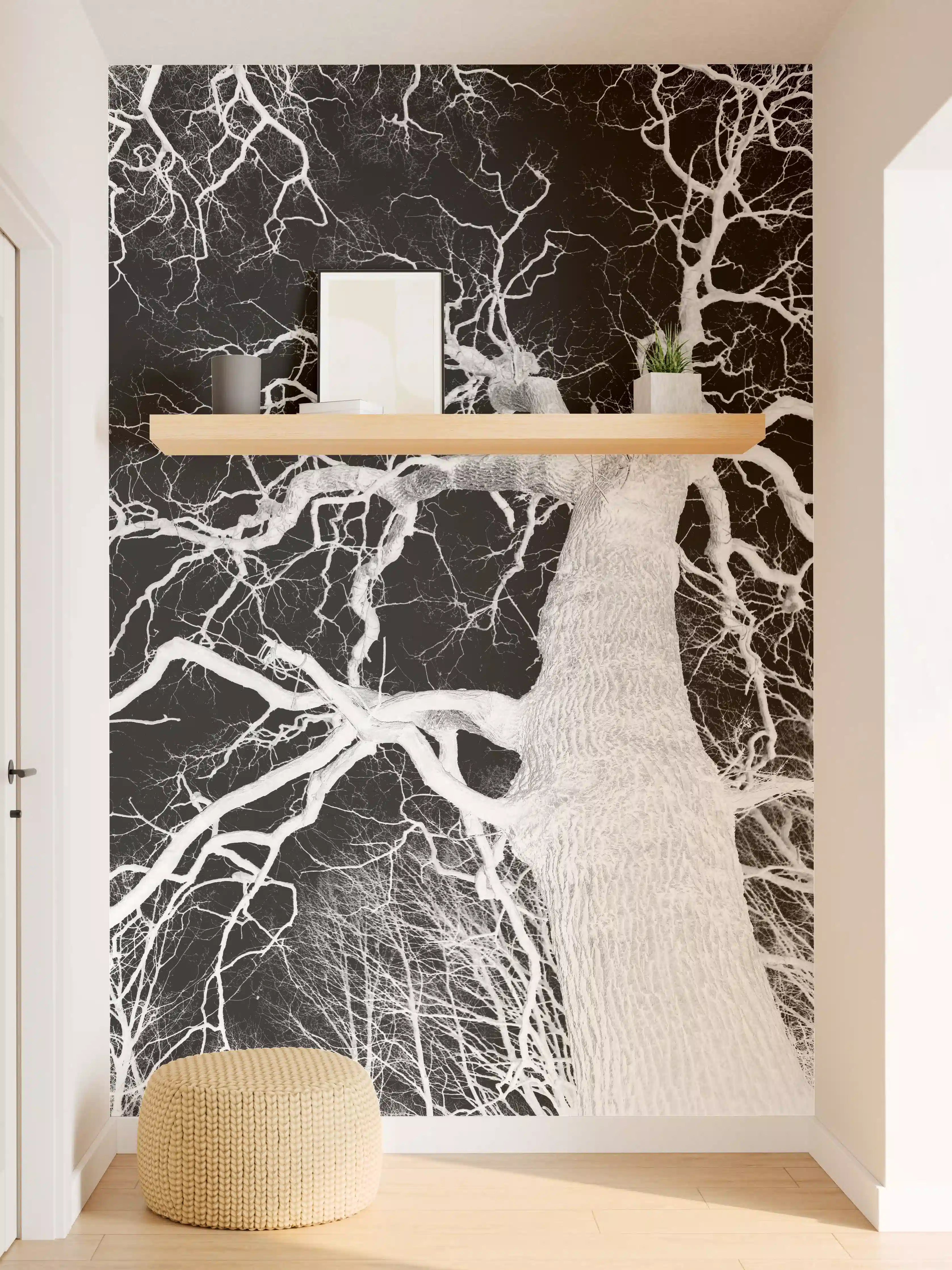 Wandverkleidung Flur - Schwarz-Weiß Baum Illustration