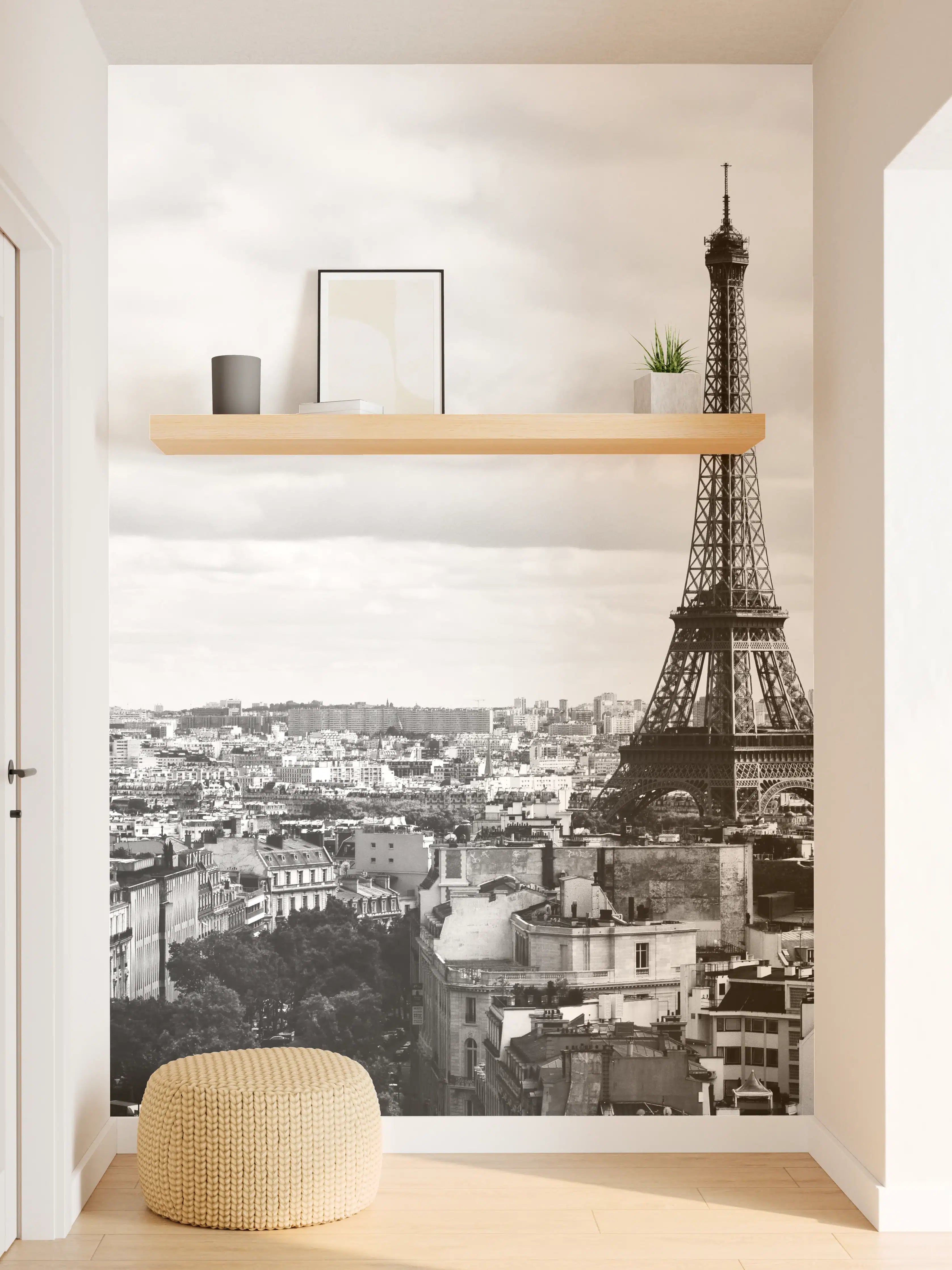 Wandverkleidung Flur - Schwarz-Weiß-Bild des Eiffelturms in Paris