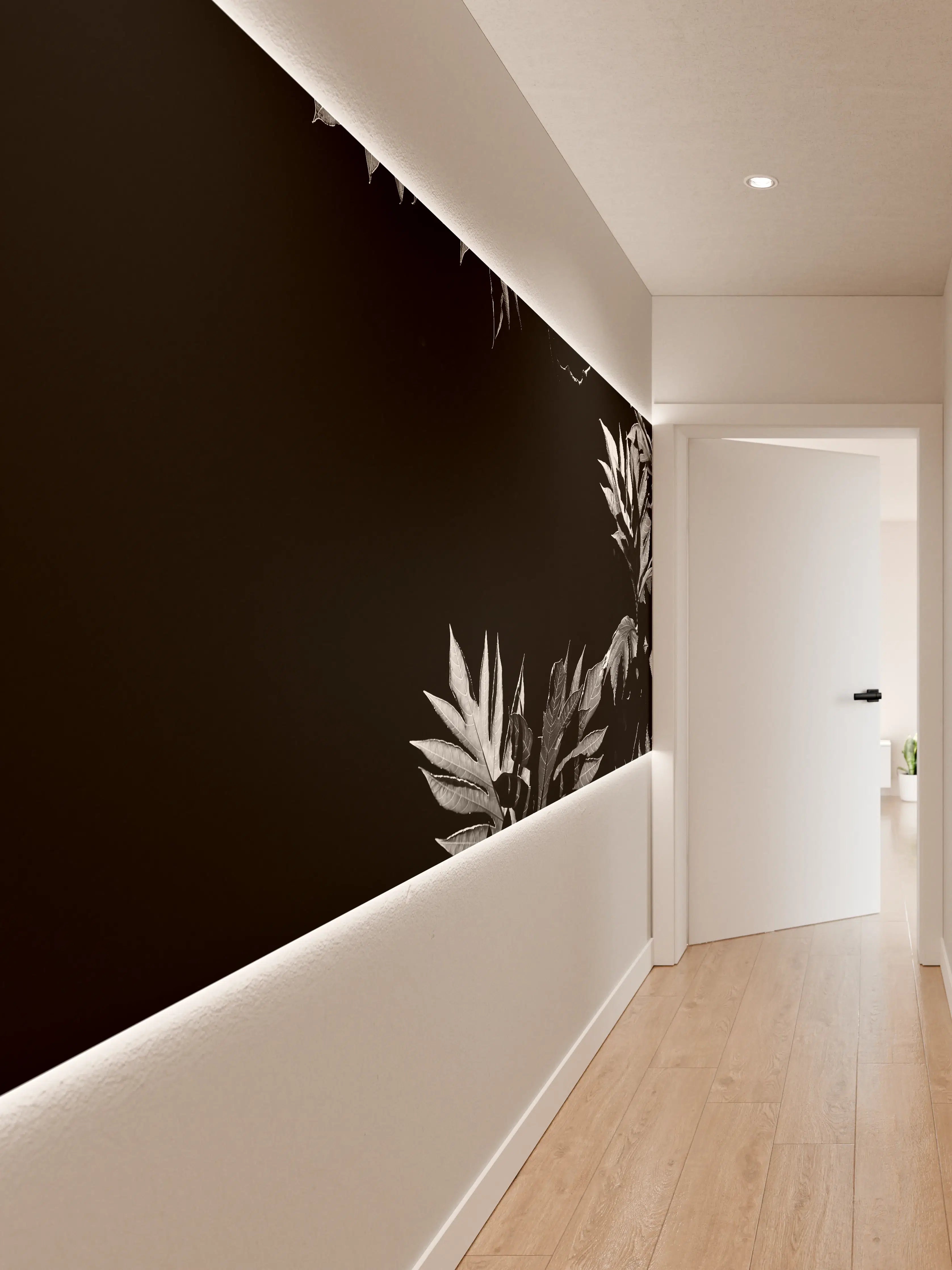 Wandverkleidung Flur - Schwarz-Weiß Blätter-Design
