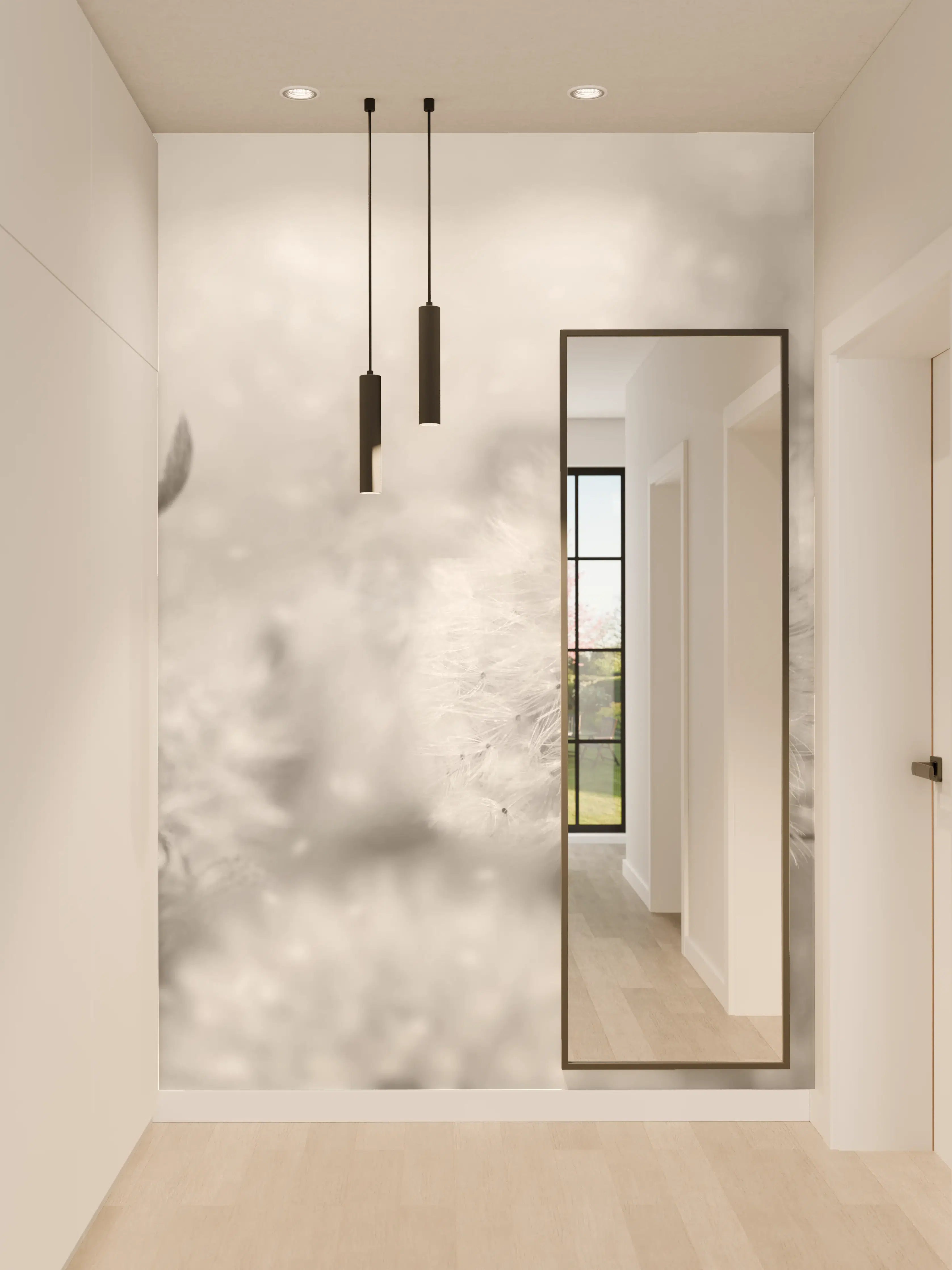 Wandverkleidung Flur - Schwarz-Weiß-Blumenwiese mit Schmetterling