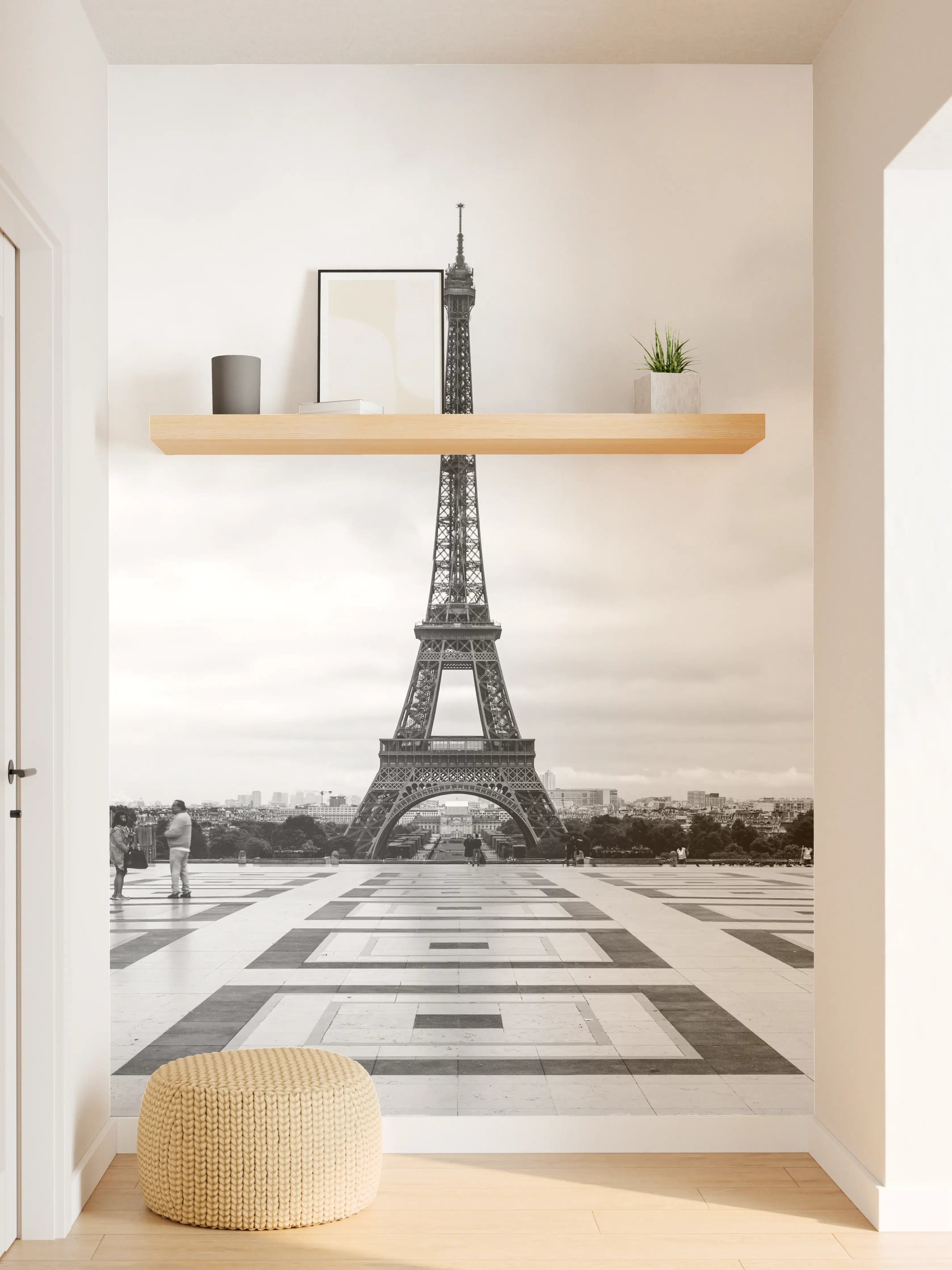 Wandverkleidung Flur - Schwarz-Weiß-Eiffelturm-Skyline