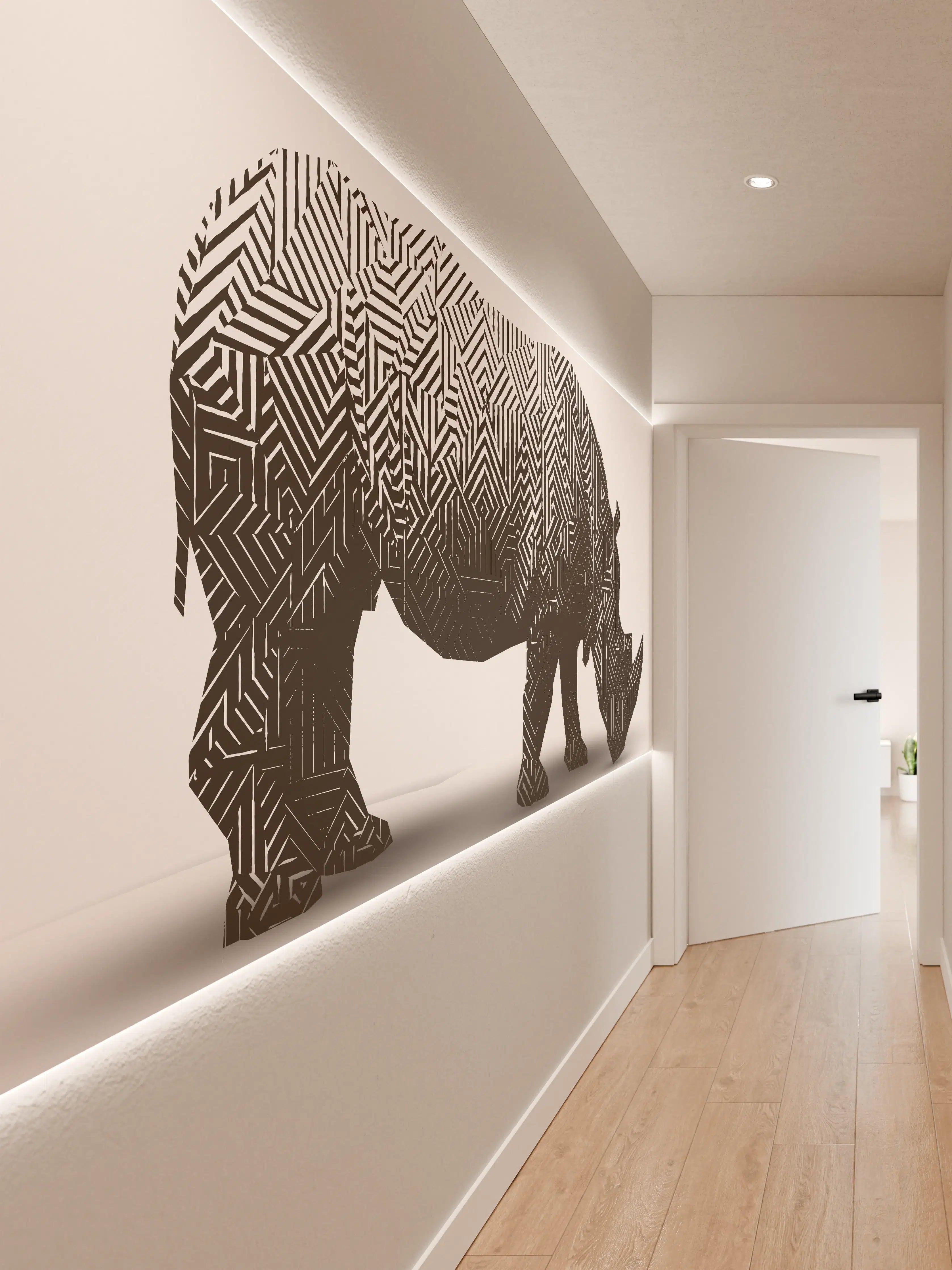 Wandverkleidung Flur - Schwarz-Weiß Grafik Nashorn