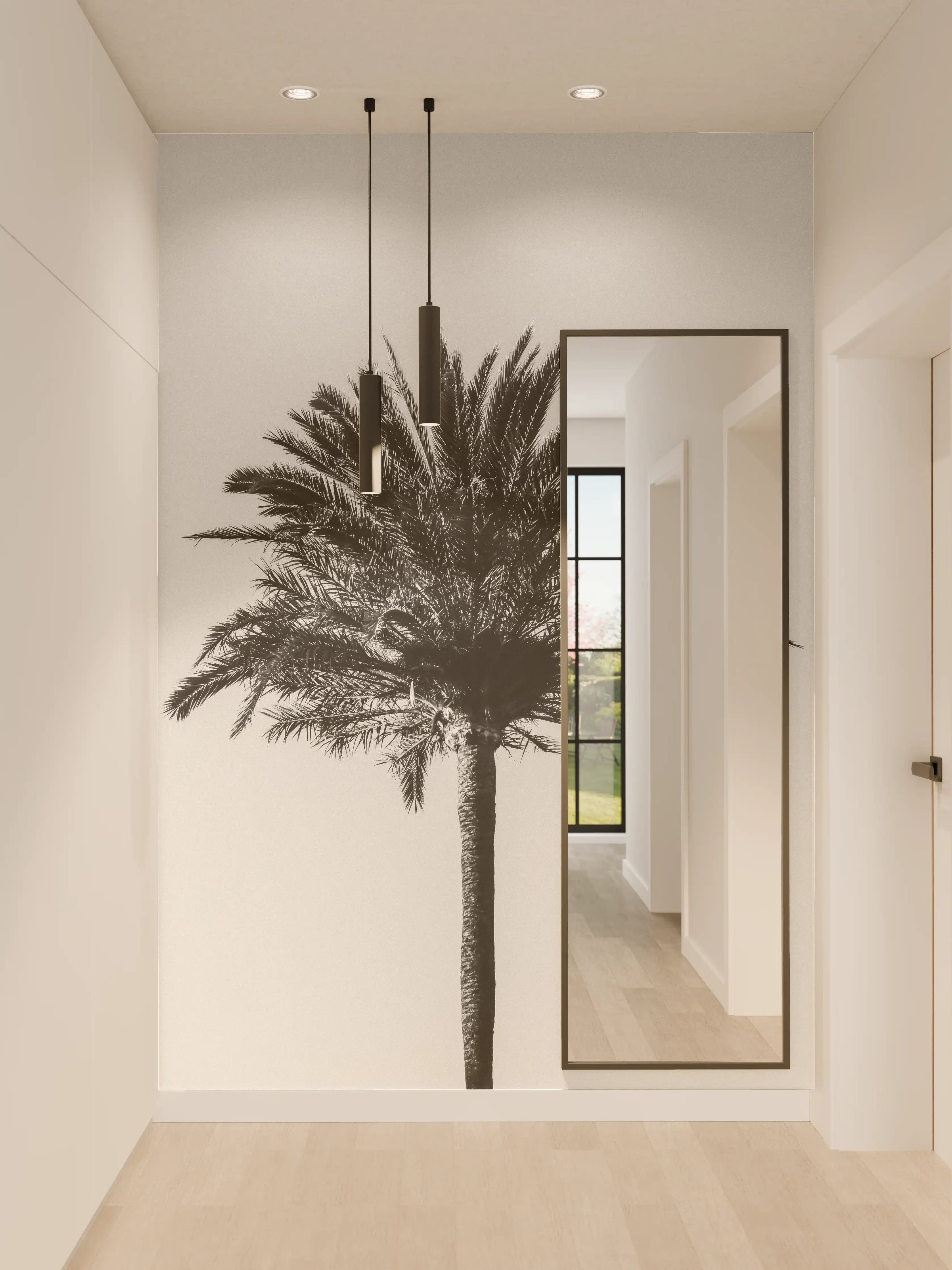 Wandverkleidung Flur - Schwarz-Weiß-Palme im Minimalismus-Stil
