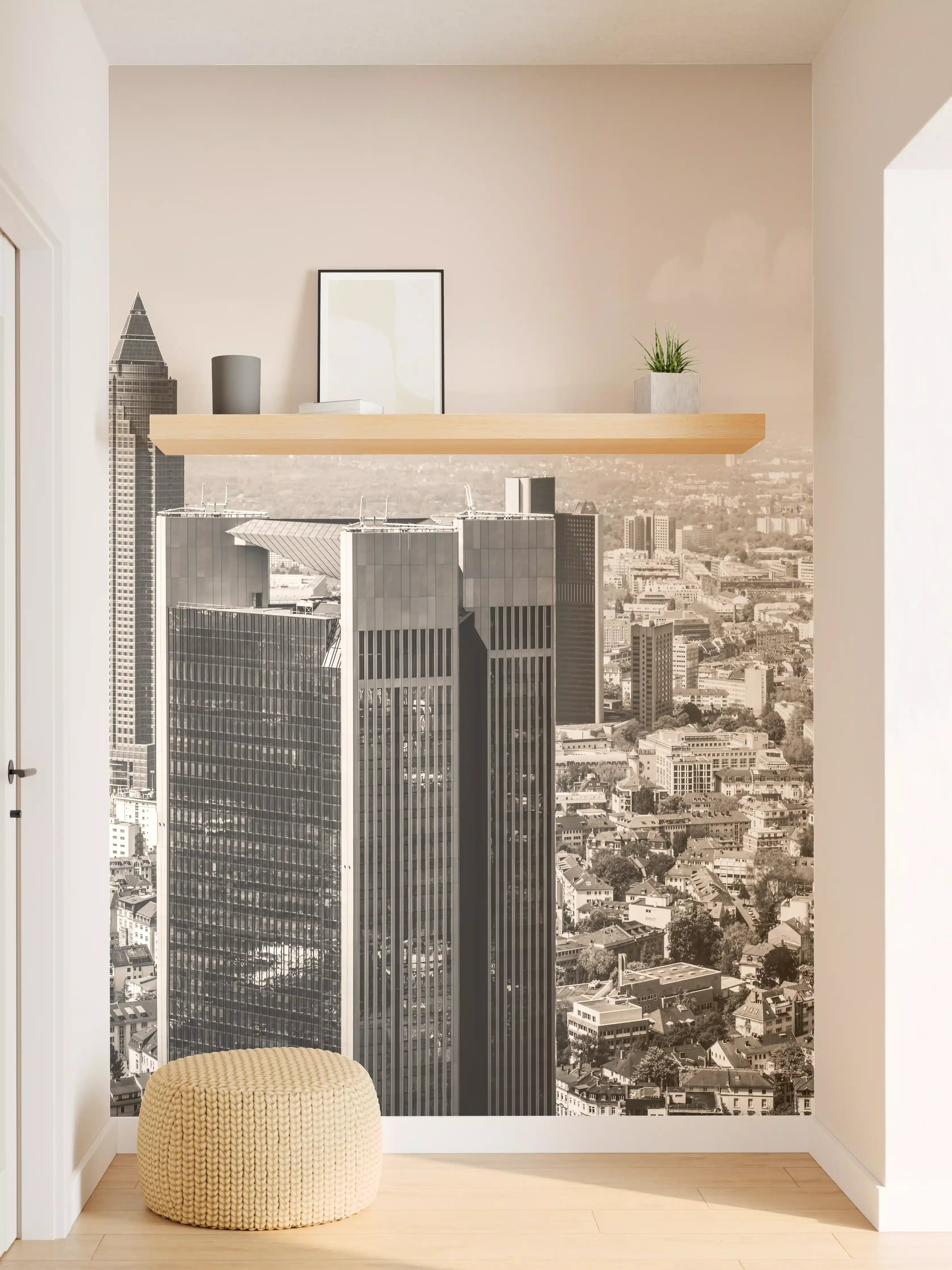 Wandverkleidung Flur - Schwarz-Weiß Skyline Panorama