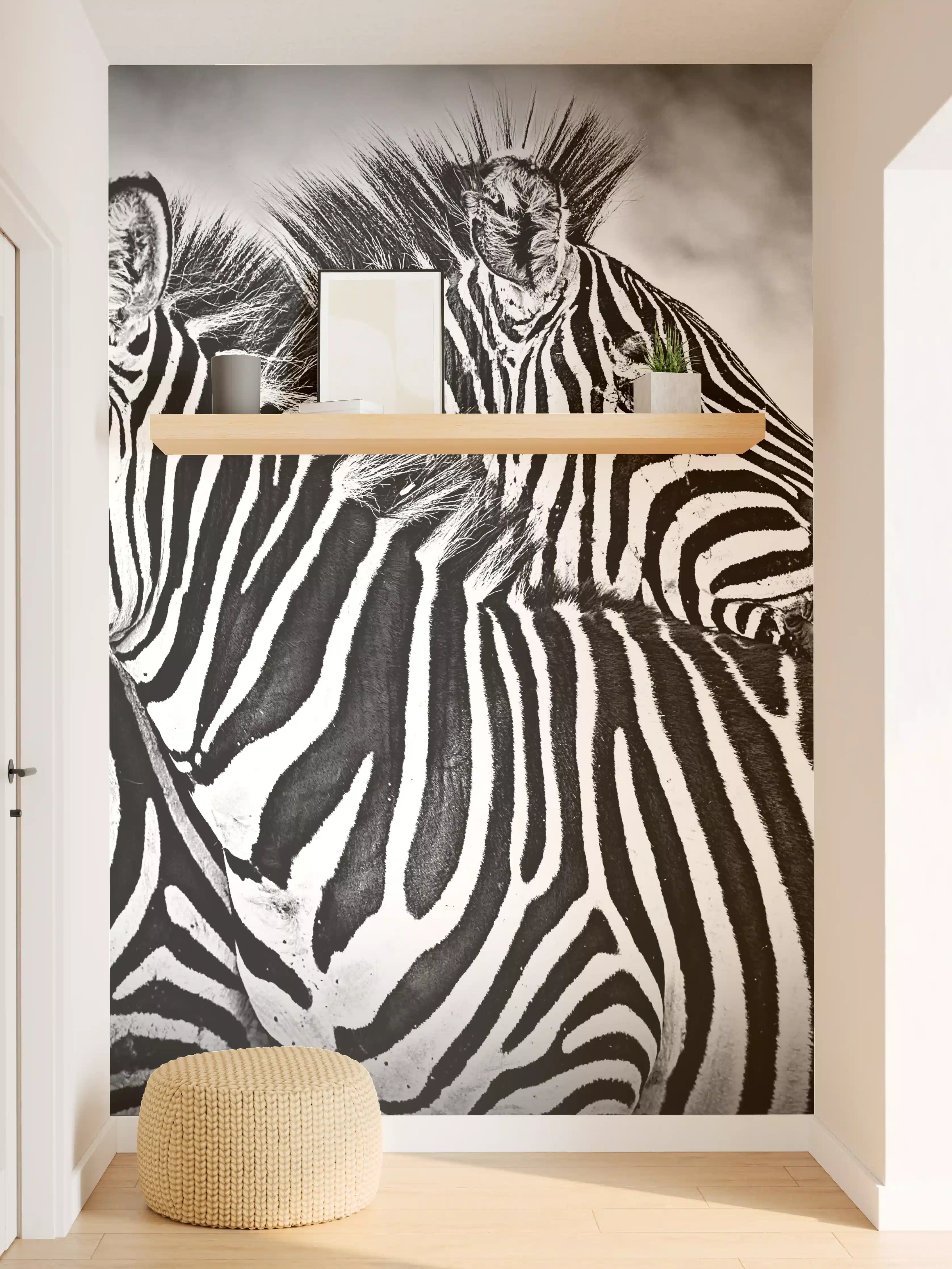 Wandverkleidung Flur - Schwarz-Weiß Zebra-Porträt