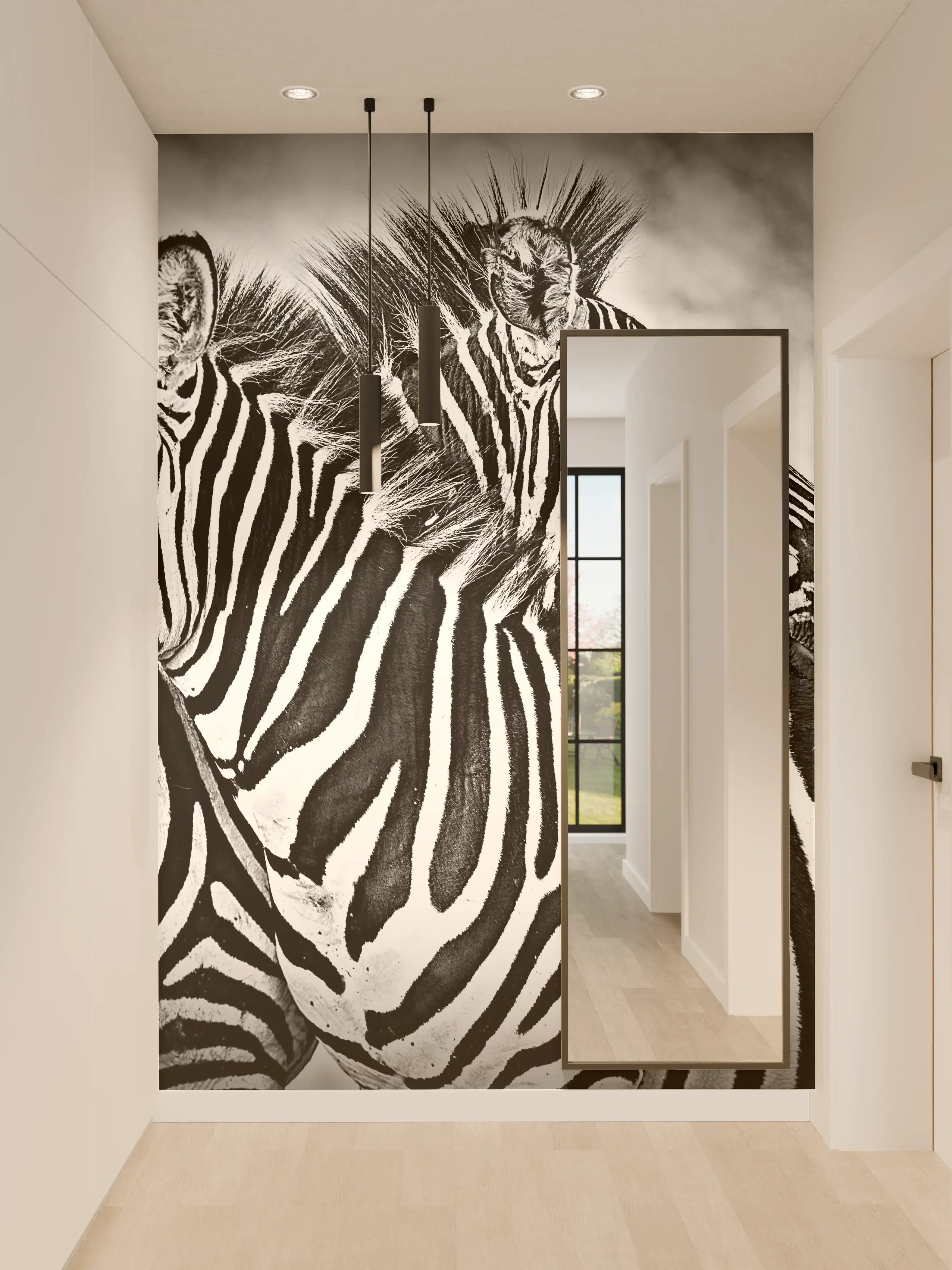 Wandverkleidung Flur - Schwarz-Weiß Zebra-Porträt