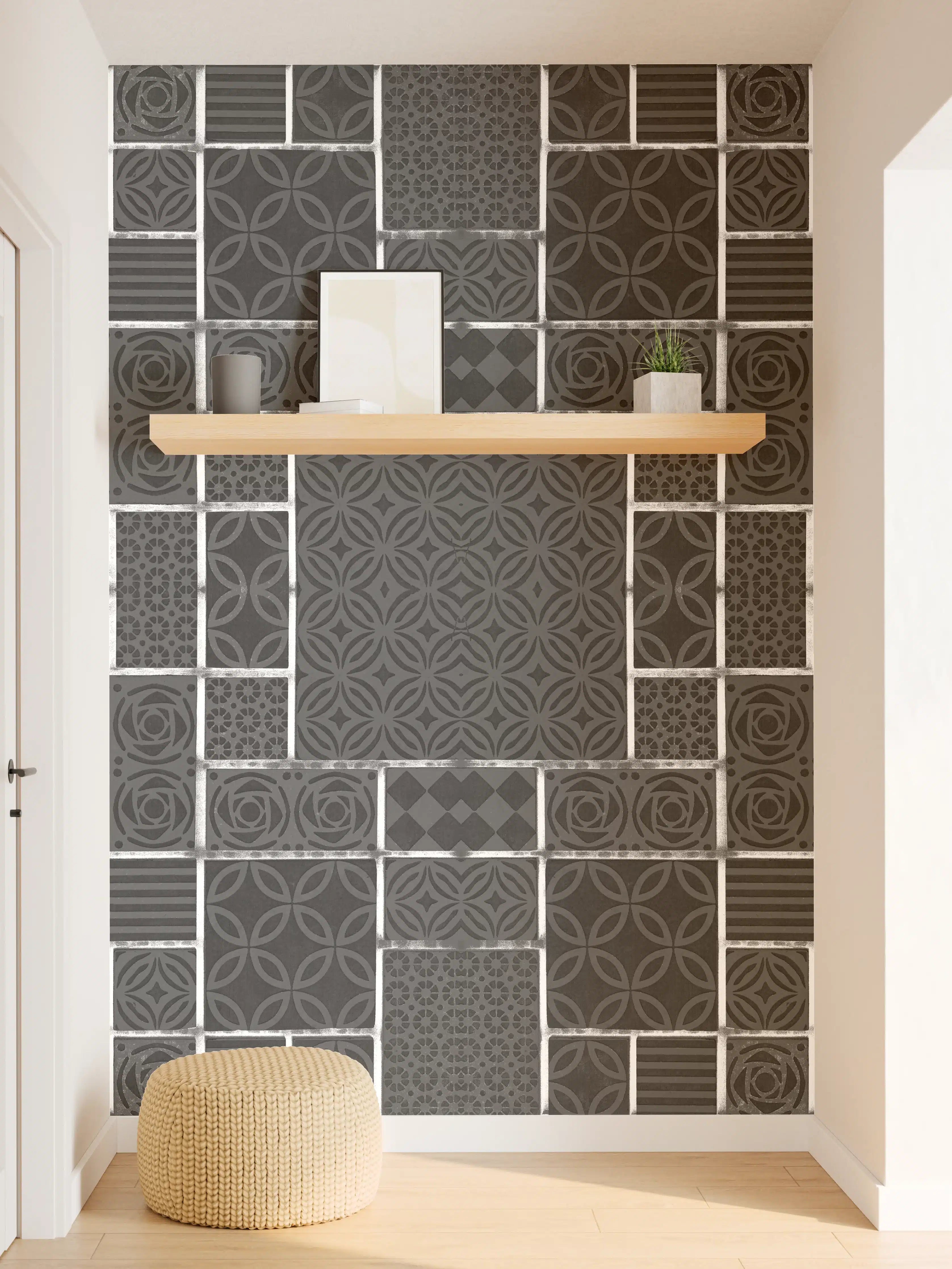 Wandverkleidung Flur - Schwarz geometrische Fliesen