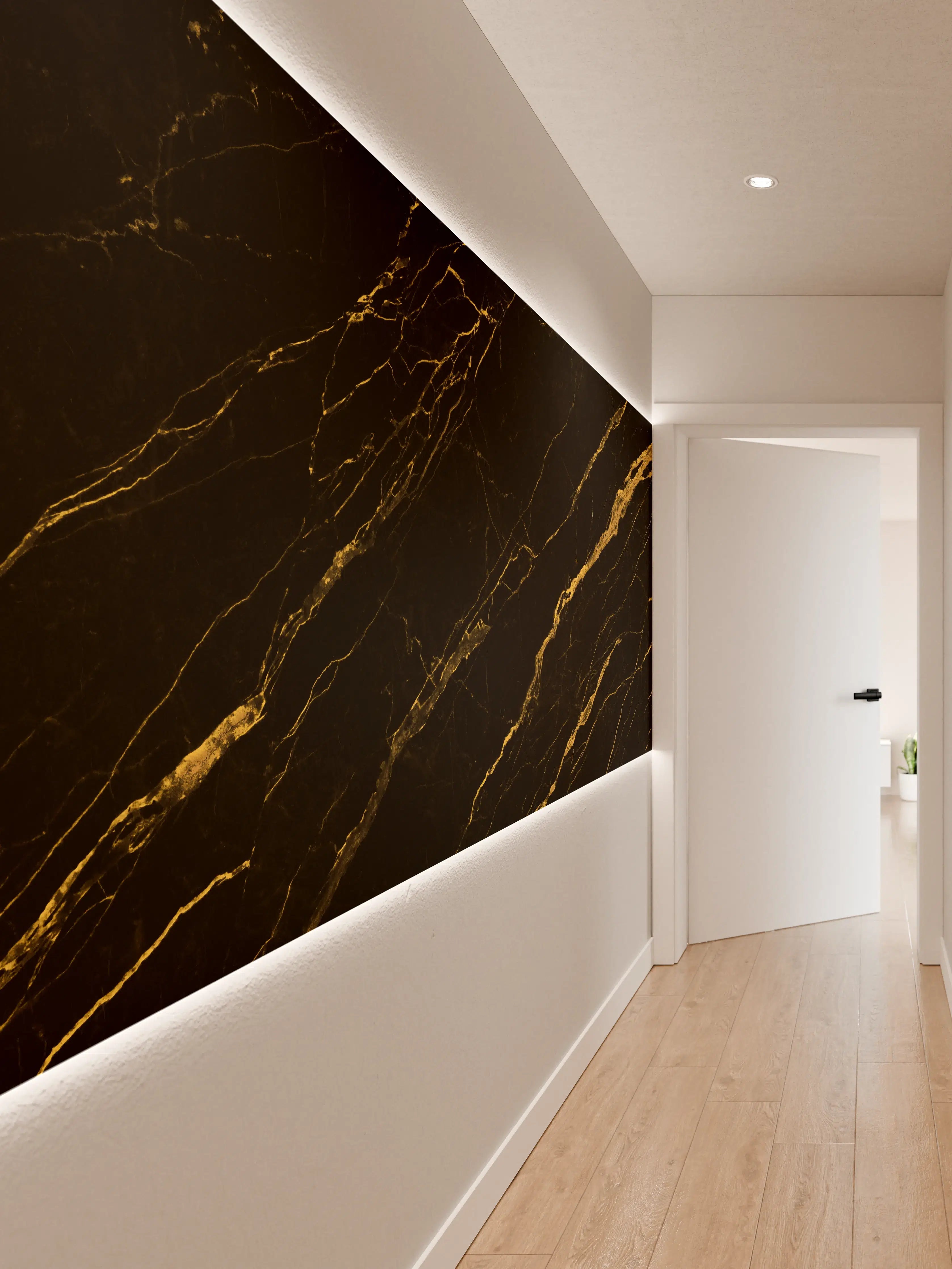 Wandverkleidung Flur - Schwarz goldener Marmor
