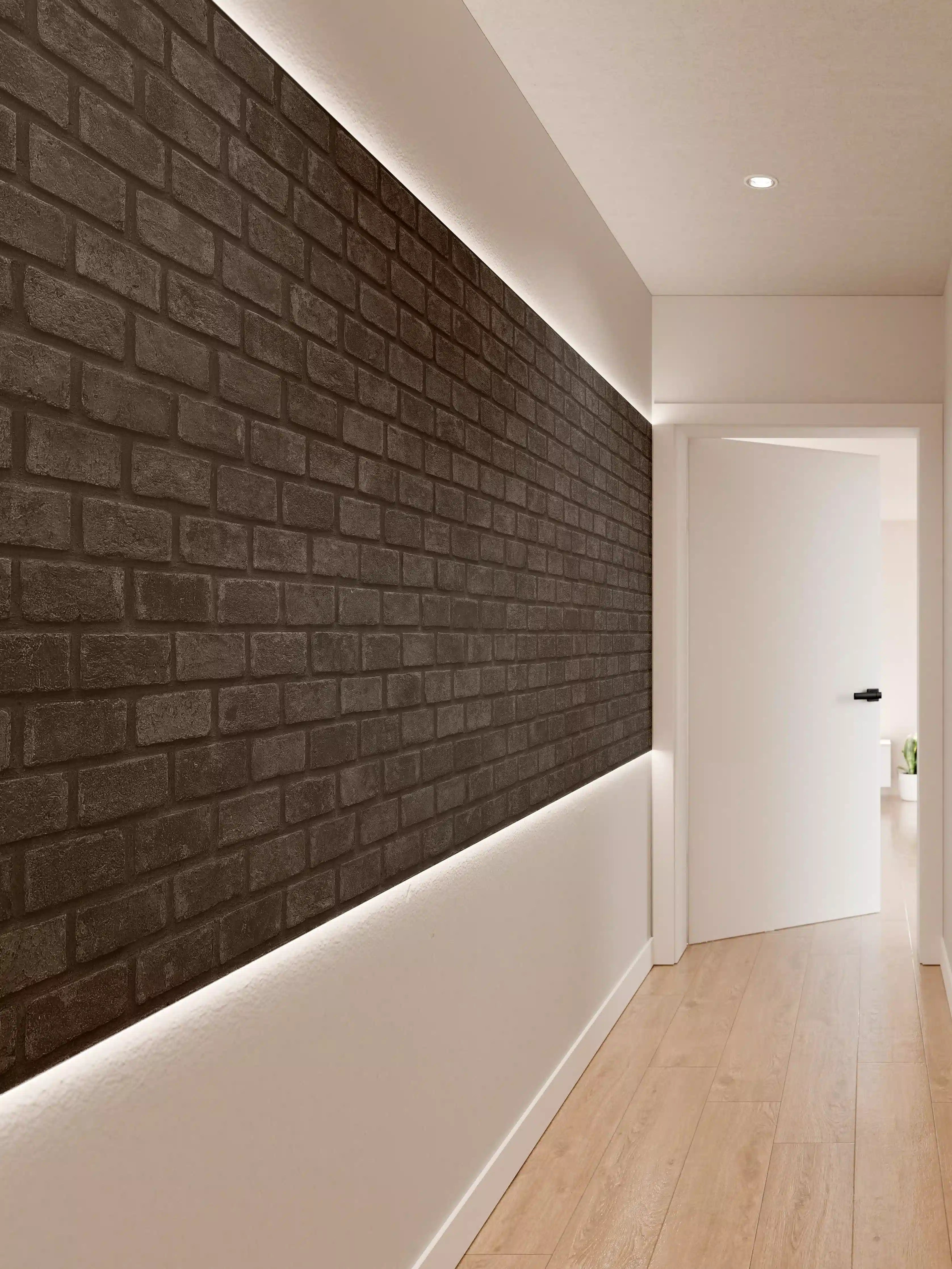 Wandverkleidung Flur - Schwarz graue Ziegelwand