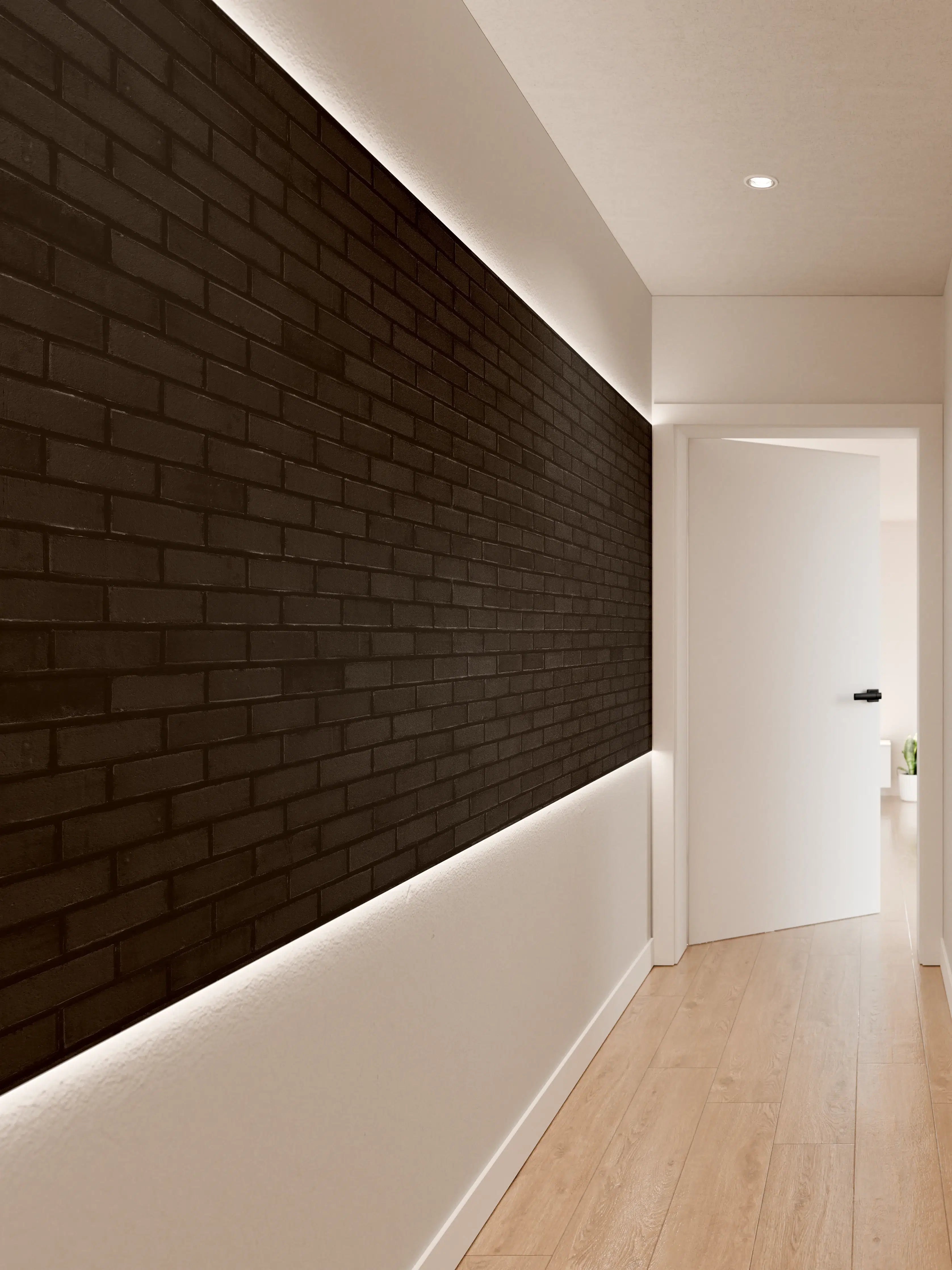 Wandverkleidung Flur - Schwarze Backsteinmauer 1