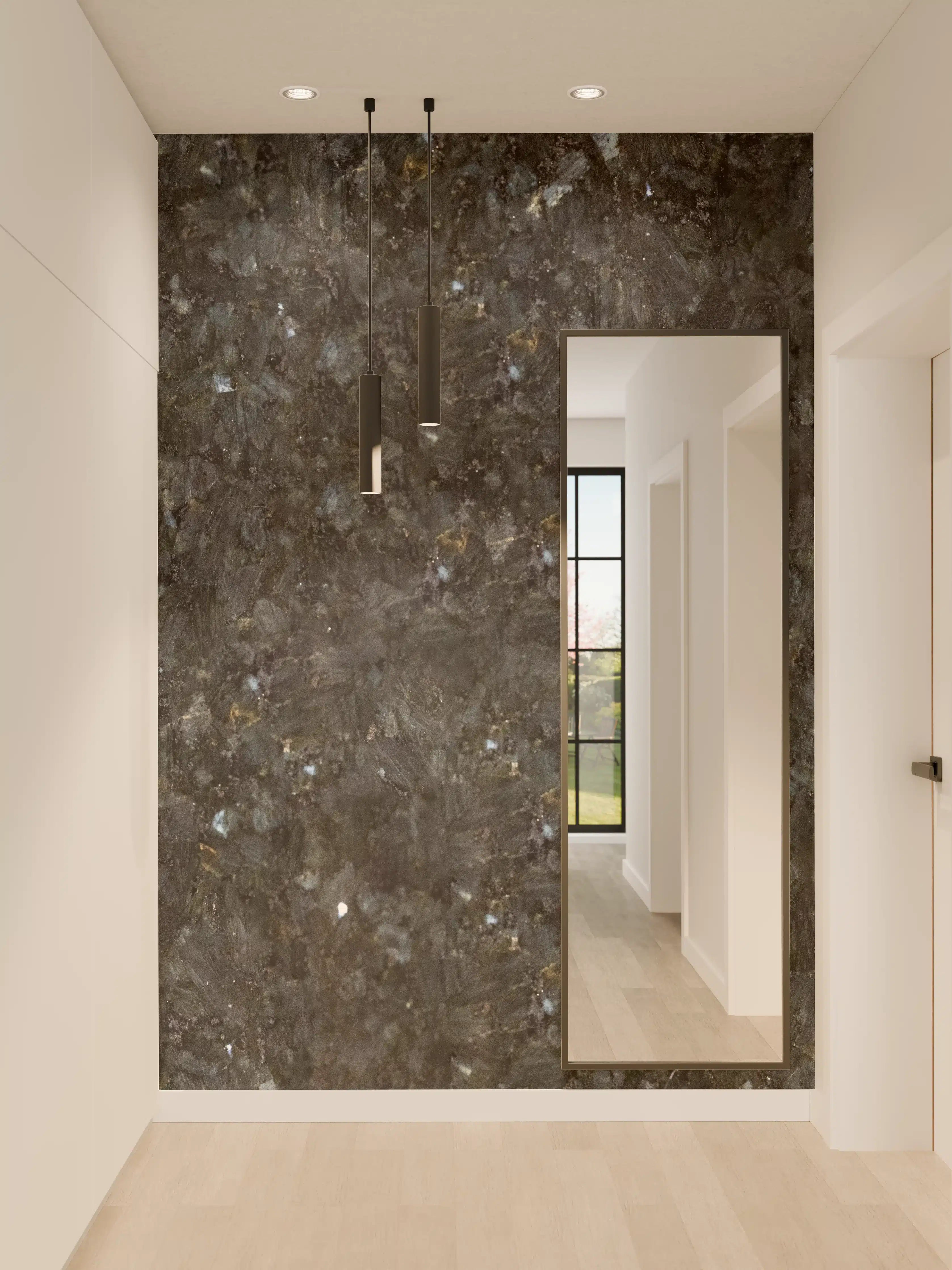 Wandverkleidung Flur - Schwarze Granitwand
