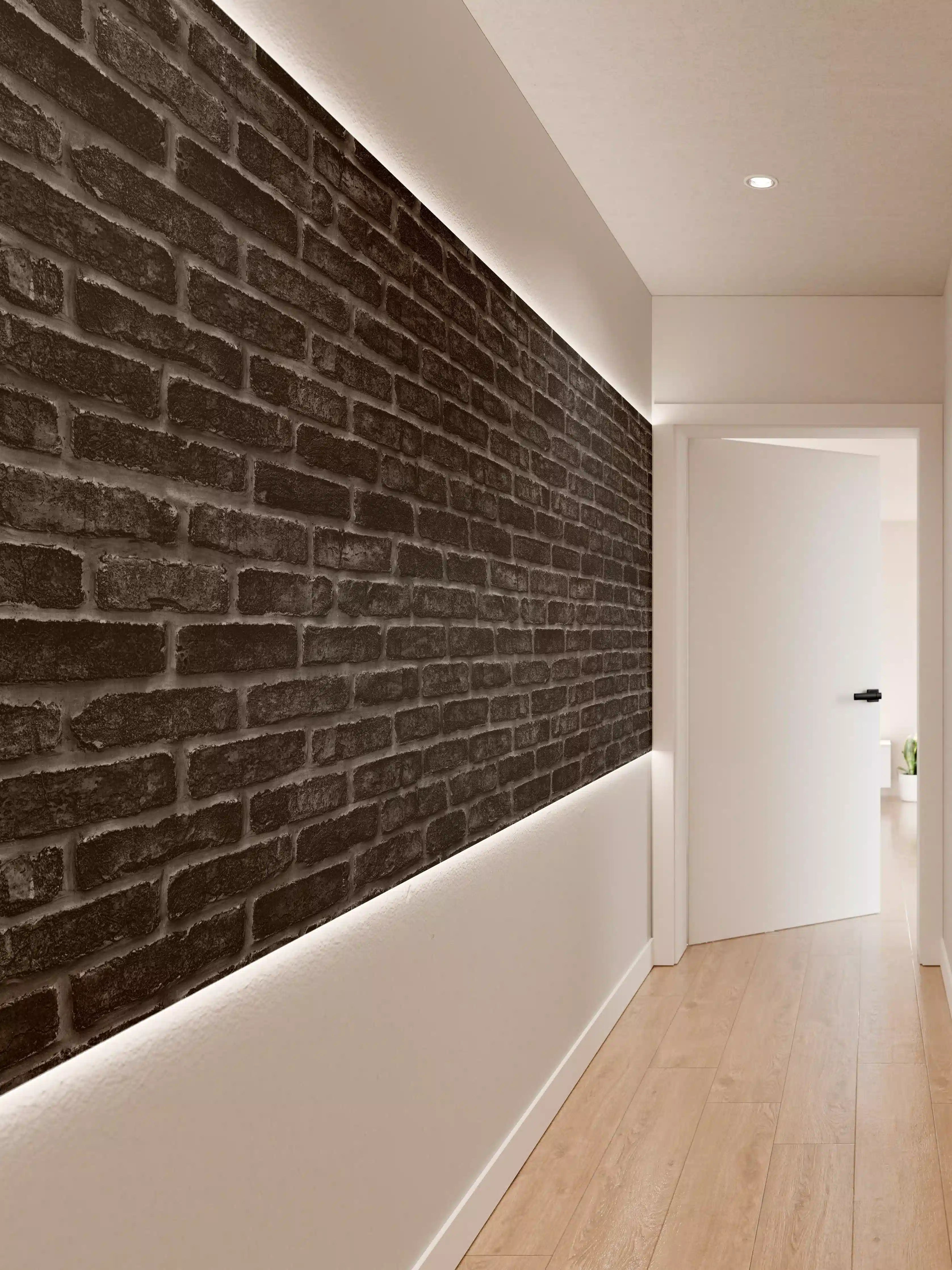 Wandverkleidung Flur - Schwarze schlichte Ziegelwand