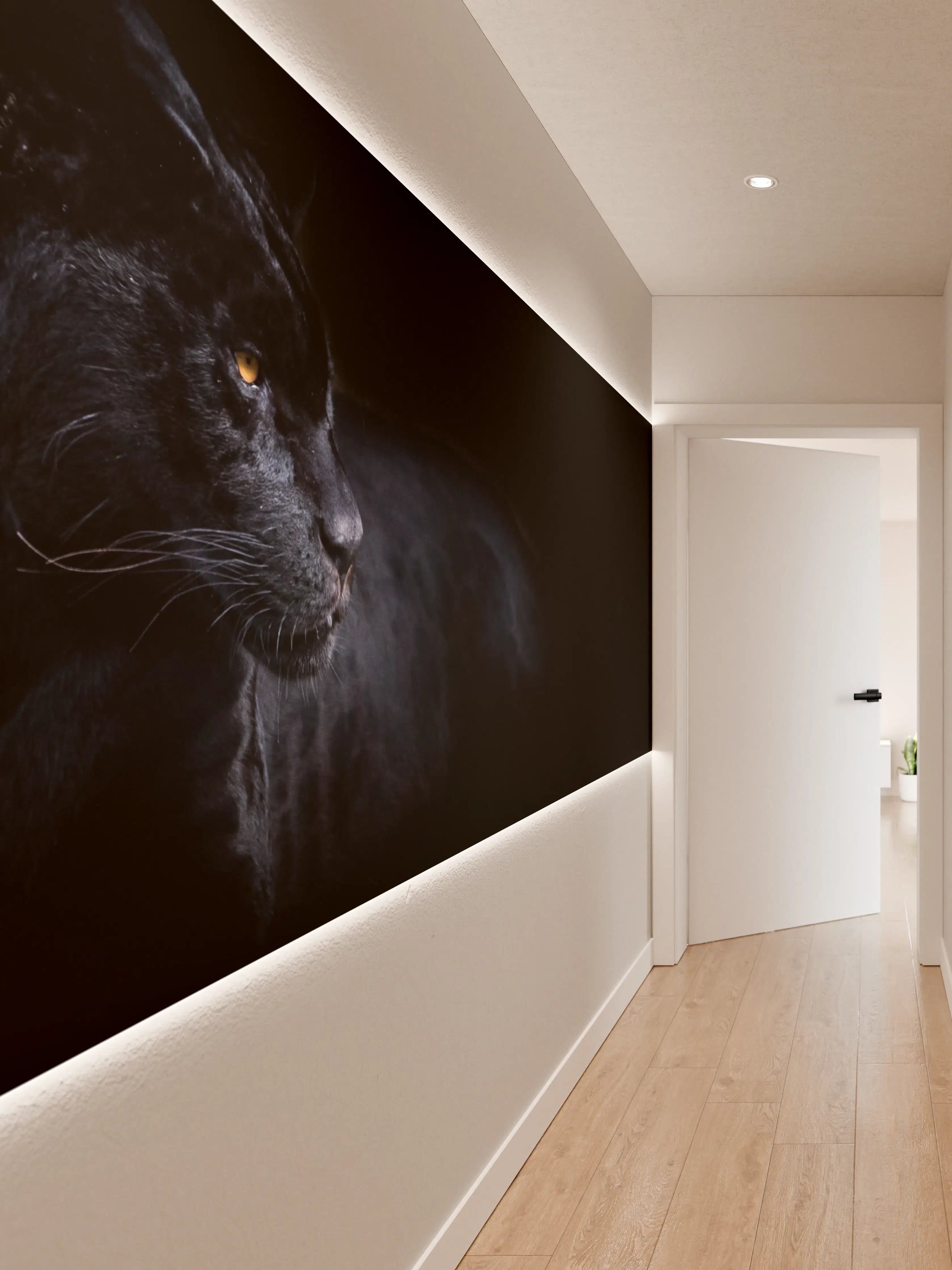 Wandverkleidung Flur - Schwarzen Panther mit schwarzem Hintergrund