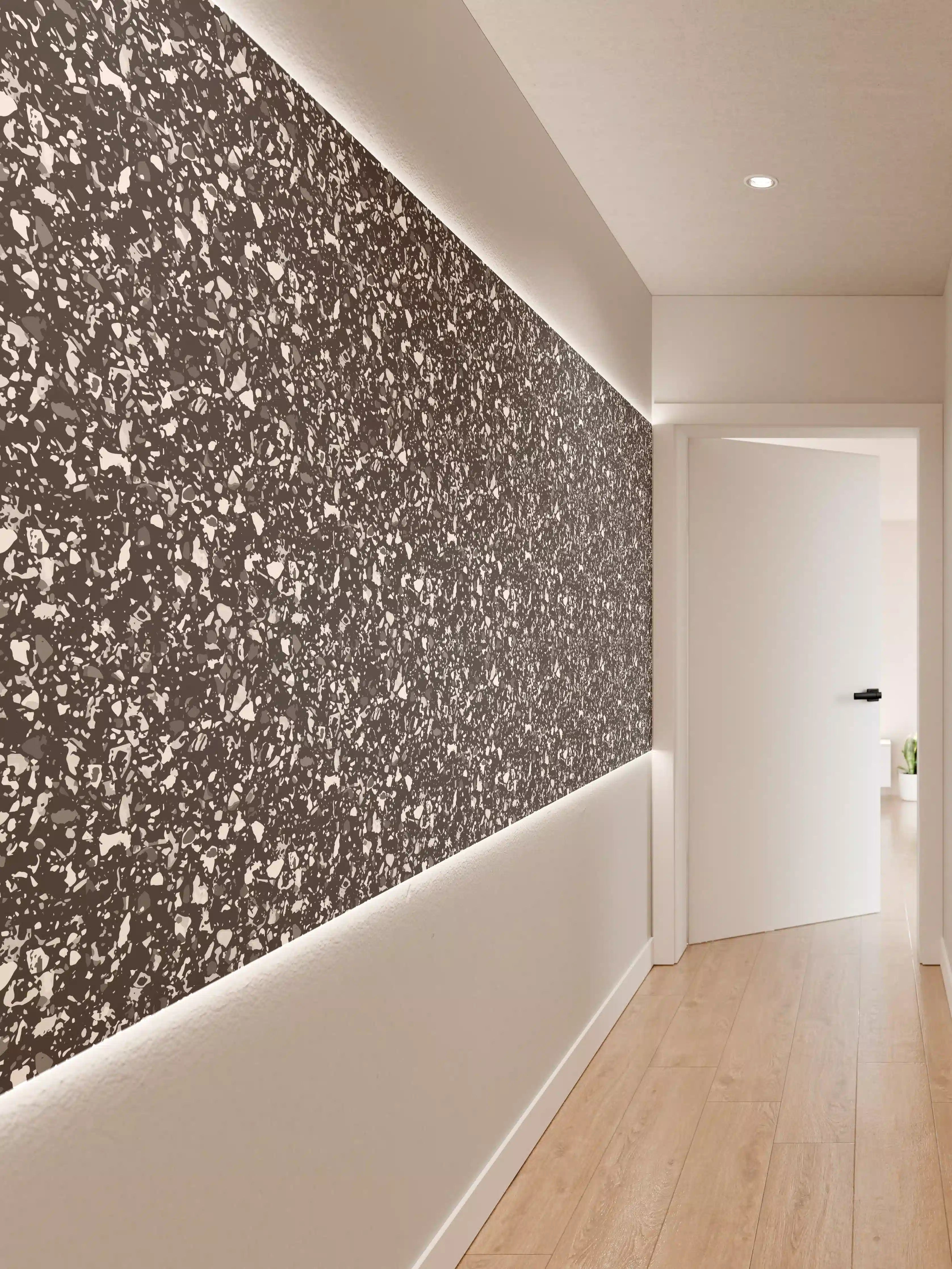 Wandverkleidung Flur - Schwarzer Granit mit weißer Kieseloptik