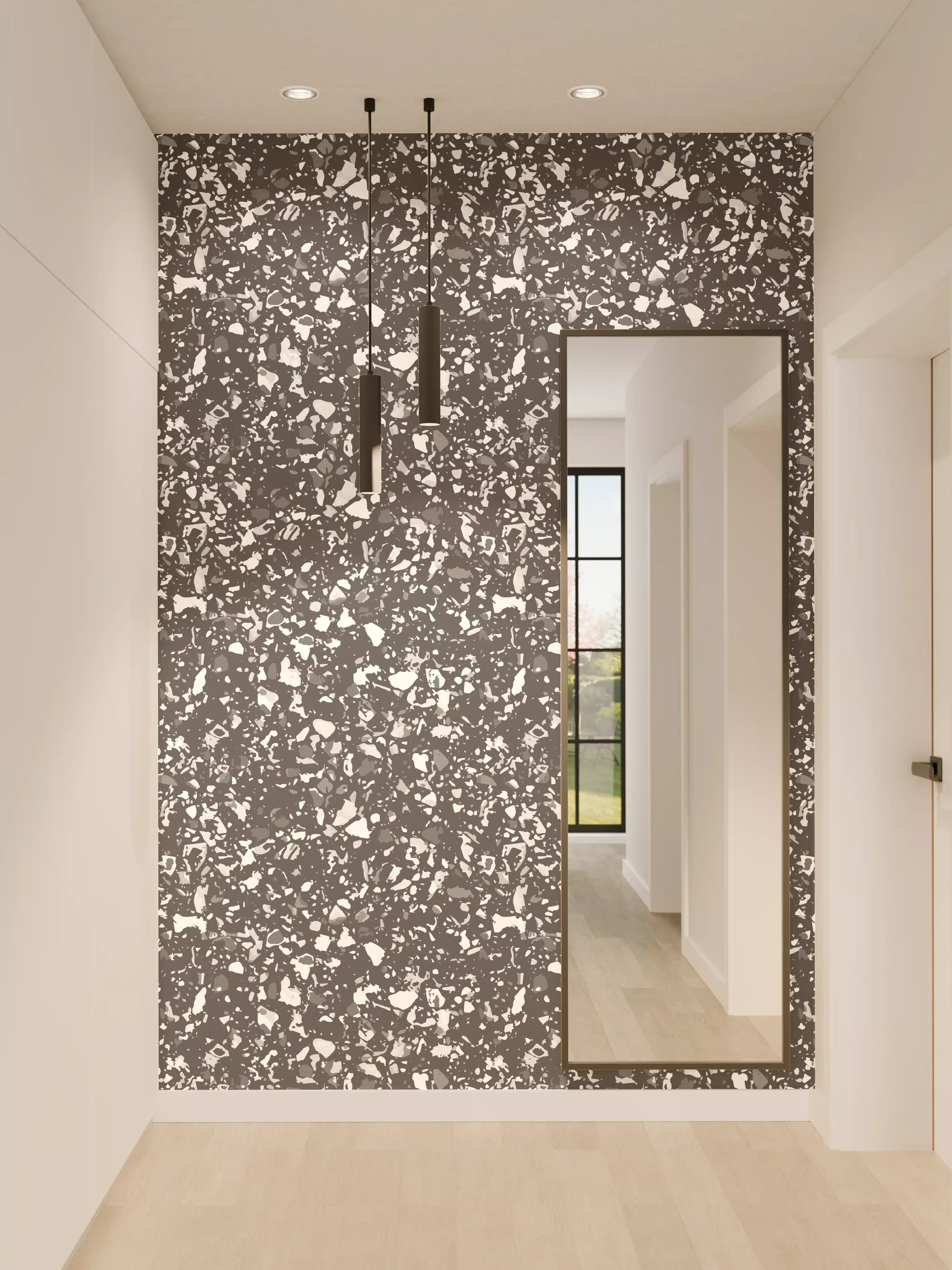 Wandverkleidung Flur - Schwarzer Granit mit weißer Kieseloptik