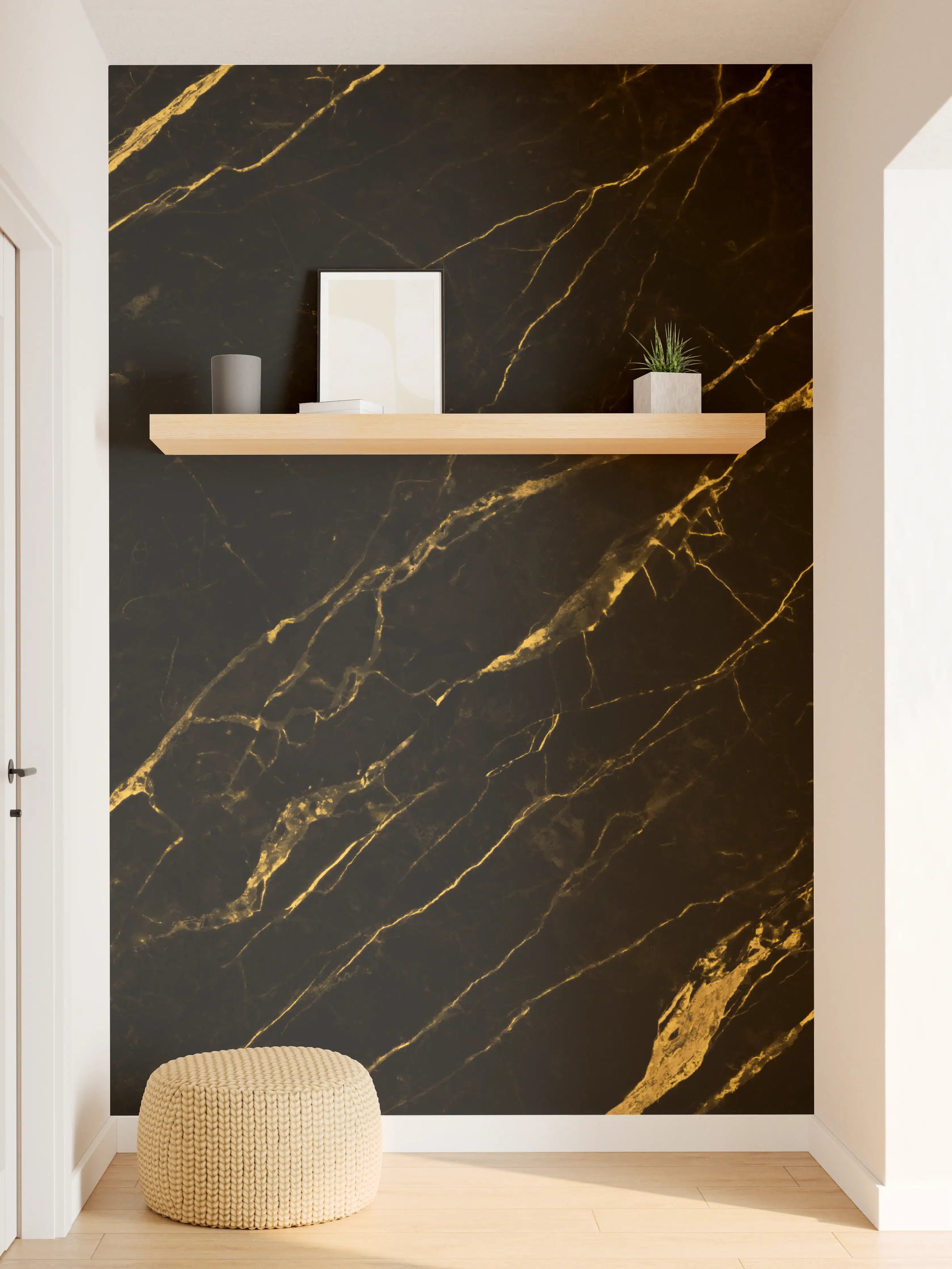 Wandverkleidung Flur - Schwarzer Marmorhintergrund mit gelben Adern