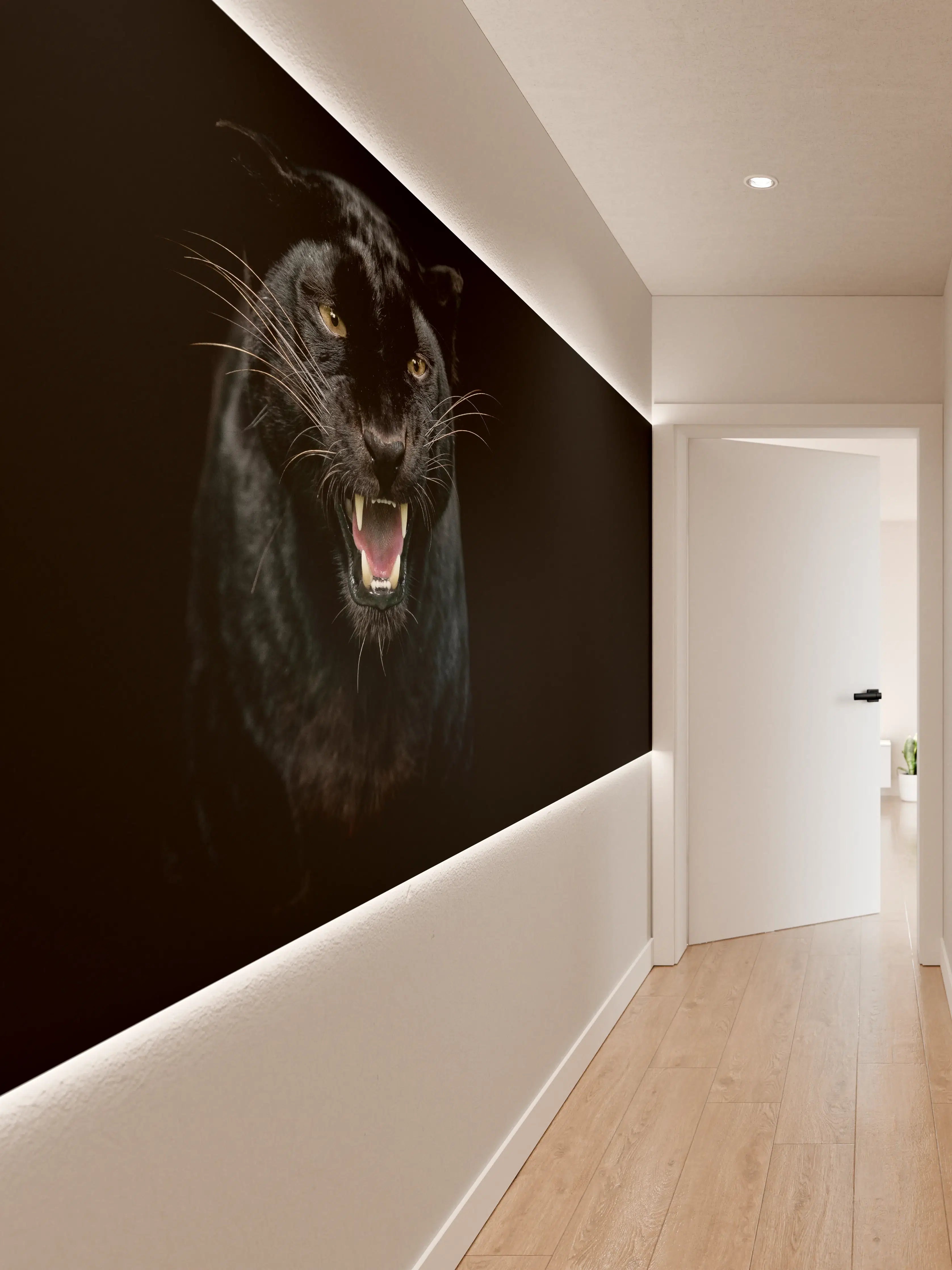 Wandverkleidung Flur - Schwarzer Panther auf schwarzem Hintergrund